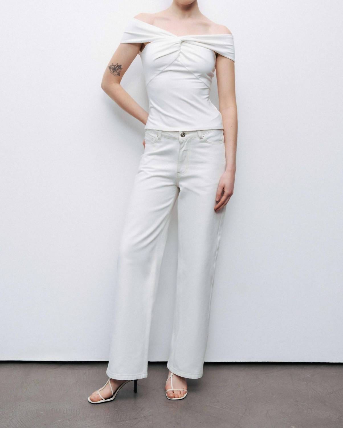 WHITE* Linea Twist Off - Shoulder Blouse In White