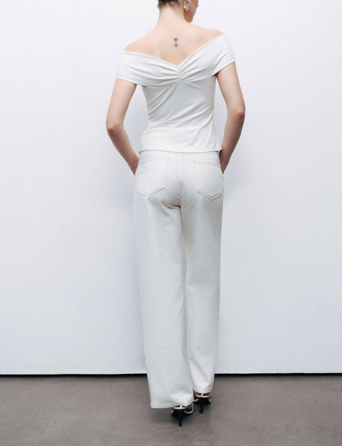 WHITE* Linea Twist Off - Shoulder Blouse In White