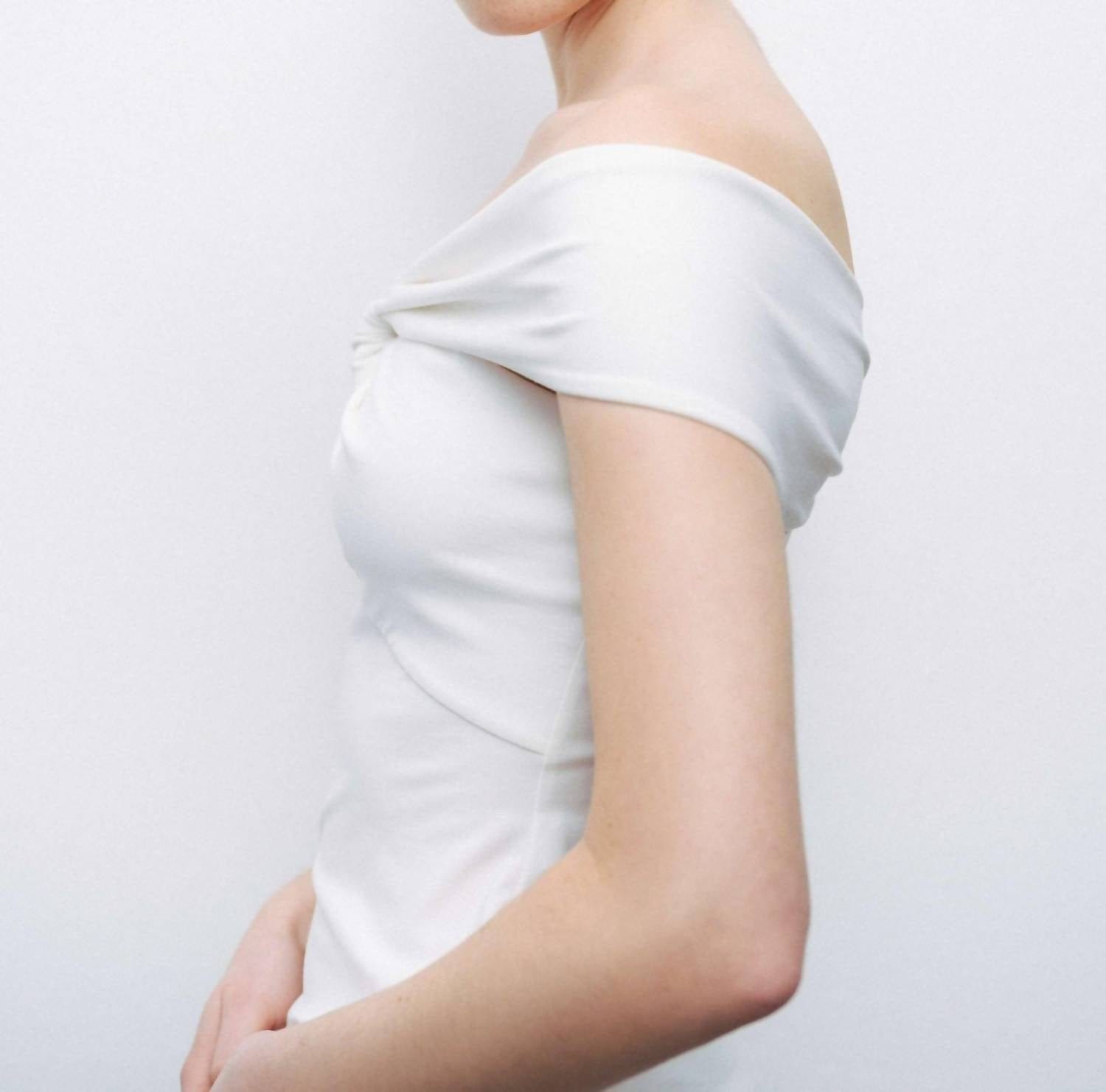 WHITE* Linea Twist Off - Shoulder Blouse In White