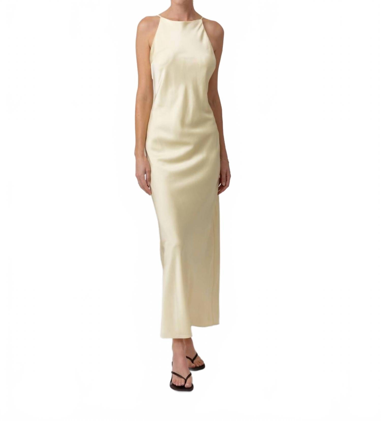 Butter Satin Maxi Dress In Butter Yellow