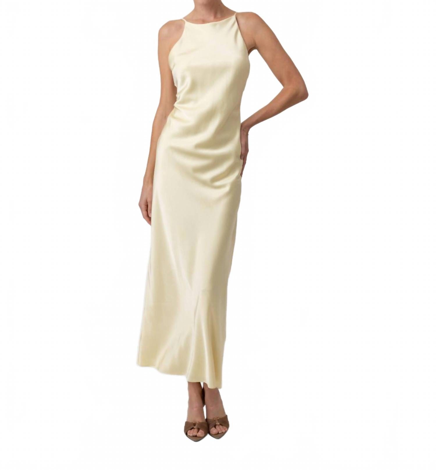 Butter Satin Maxi Dress In Butter Yellow