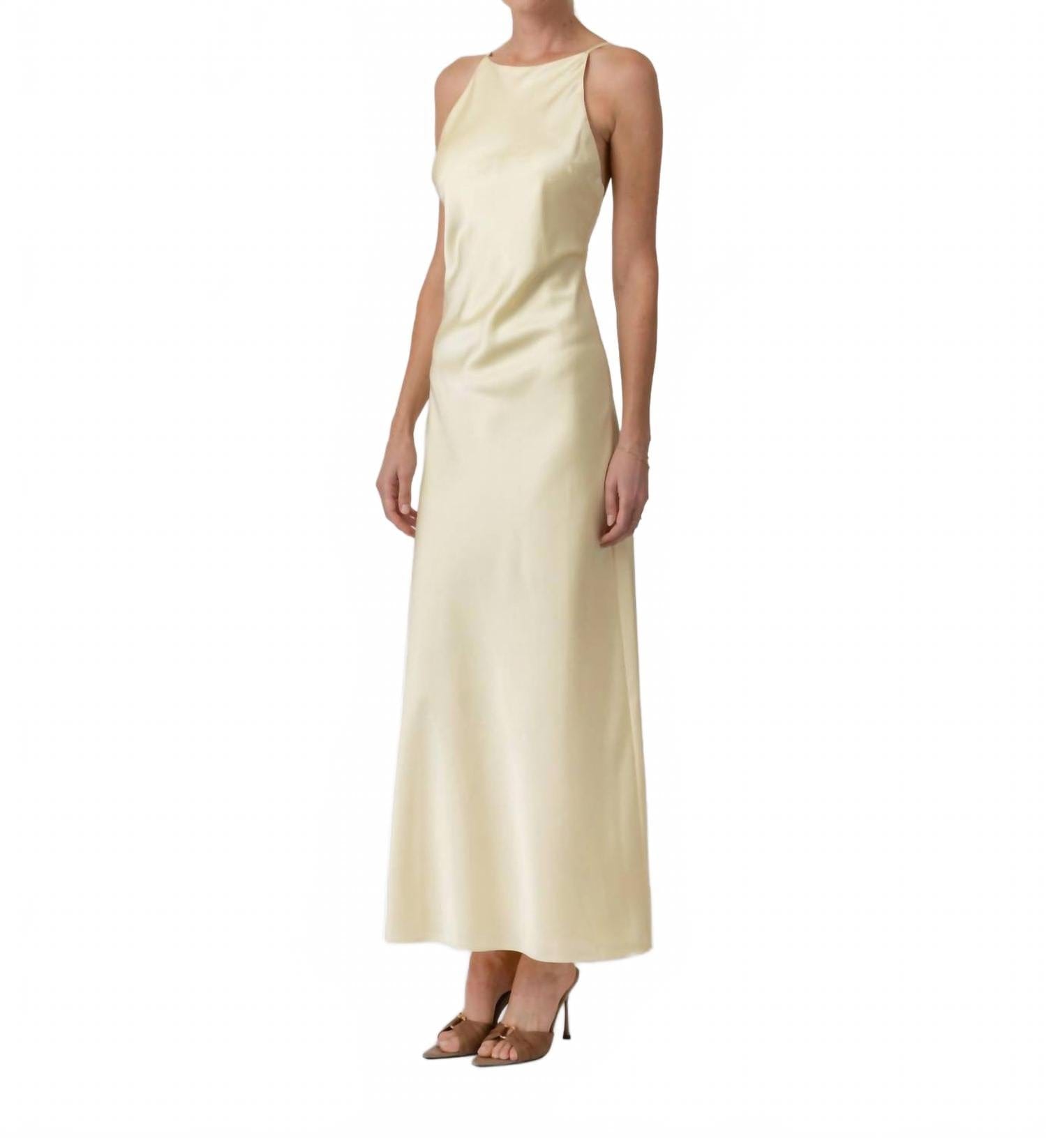 Butter Satin Maxi Dress In Butter Yellow