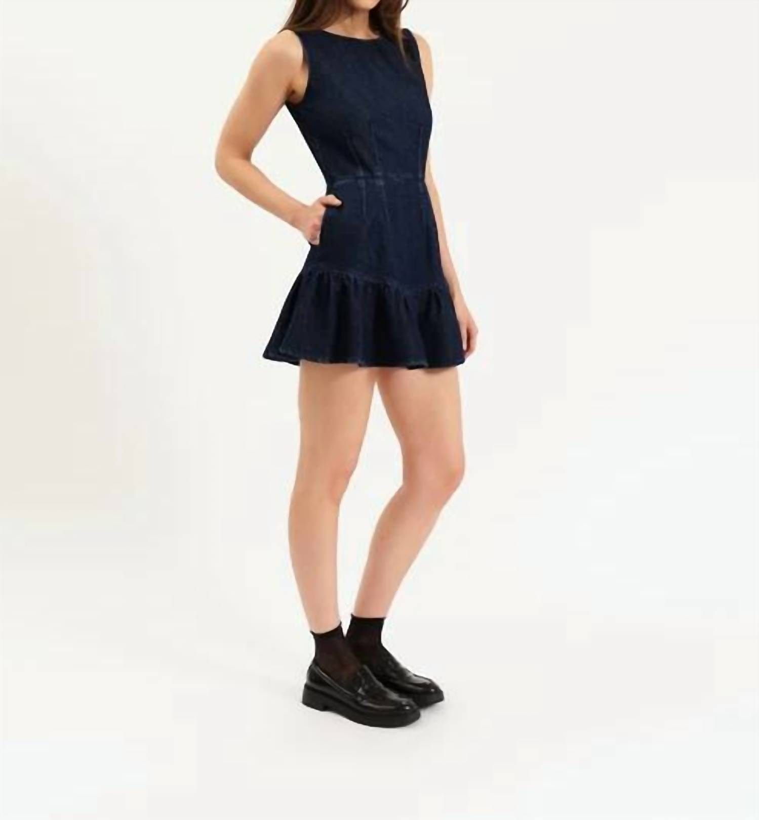 MOONLIGHT Laurel Ruffle Mini Dress In Moonlight Rinse