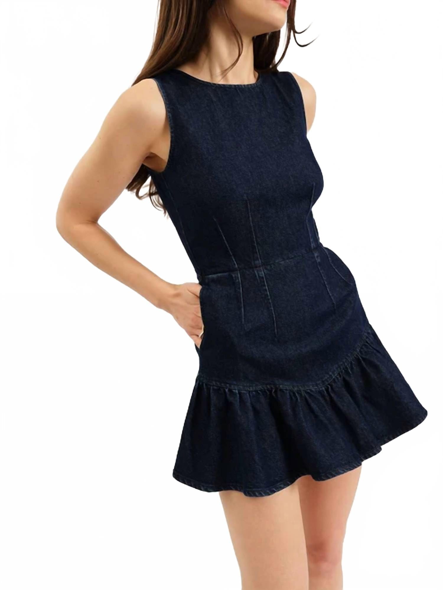 MOONLIGHT Laurel Ruffle Mini Dress In Moonlight Rinse