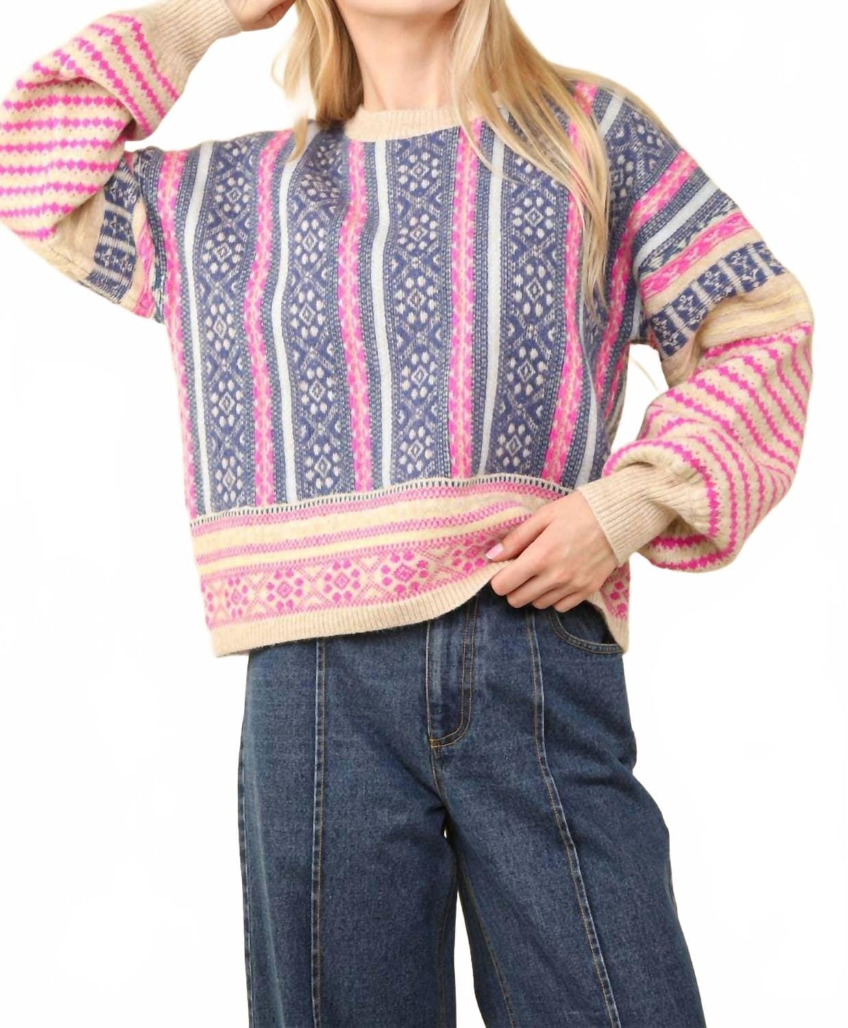 COZY Women's Opal Oversized Cozy Printed Knit Sweater In Multi Color
