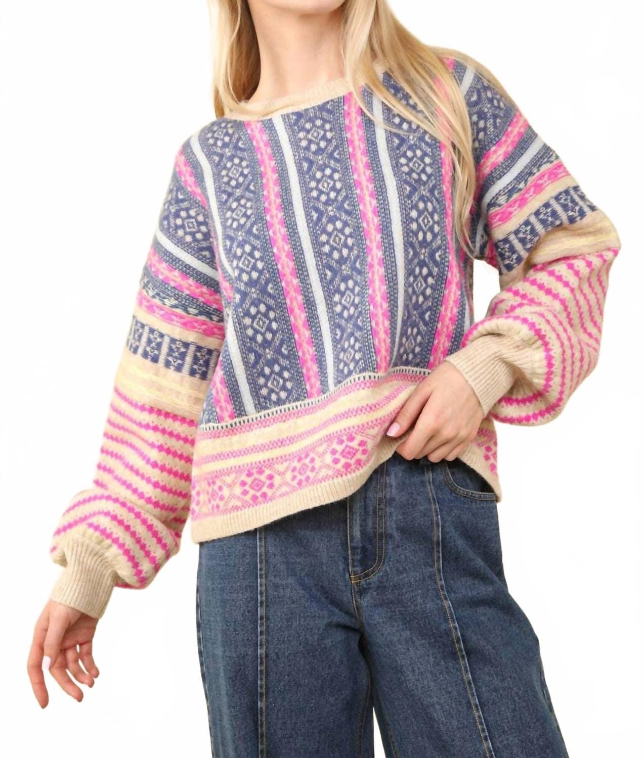 COZY Women's Opal Oversized Cozy Printed Knit Sweater In Multi Color