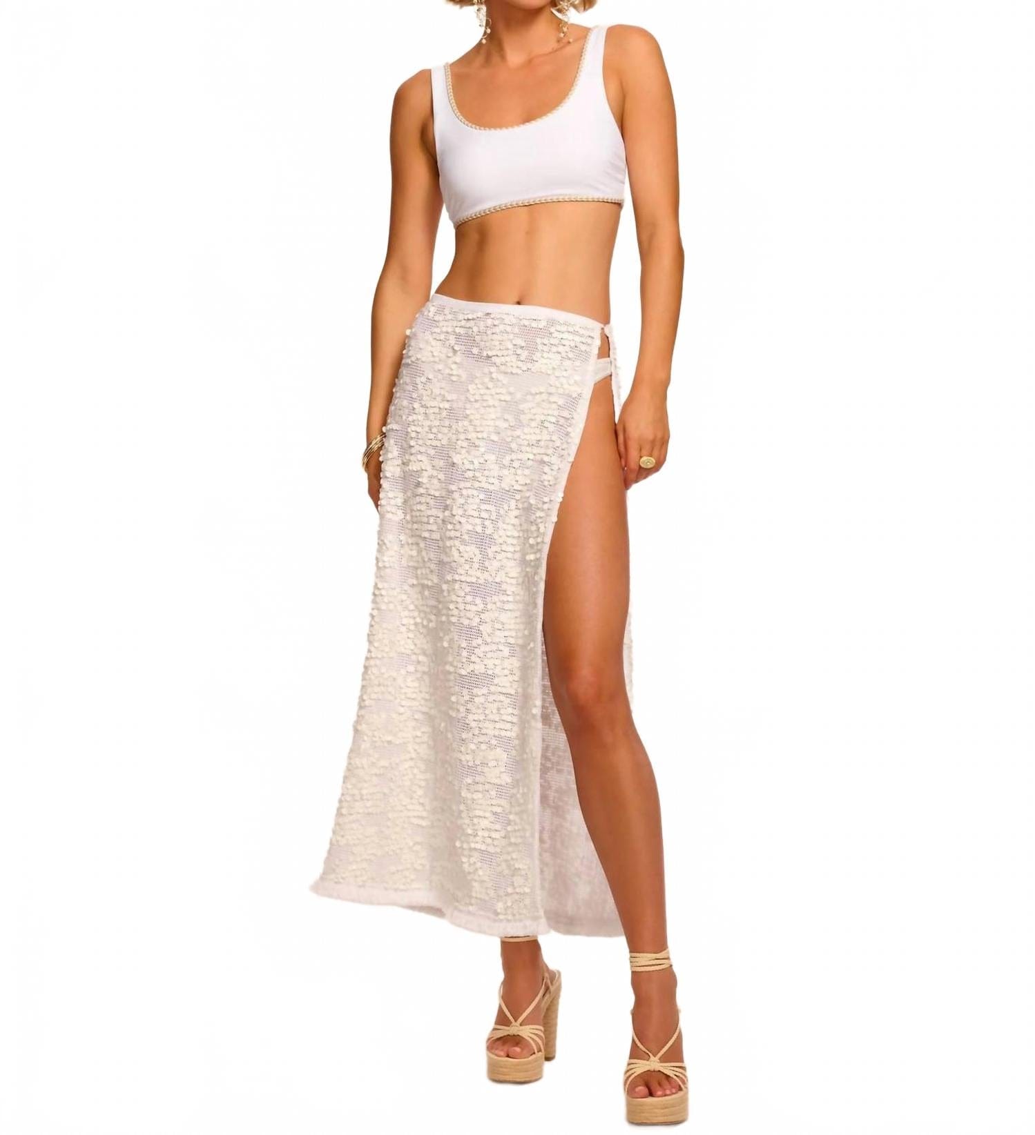WHITE* Lucille Coverup Skirt In White Paillette