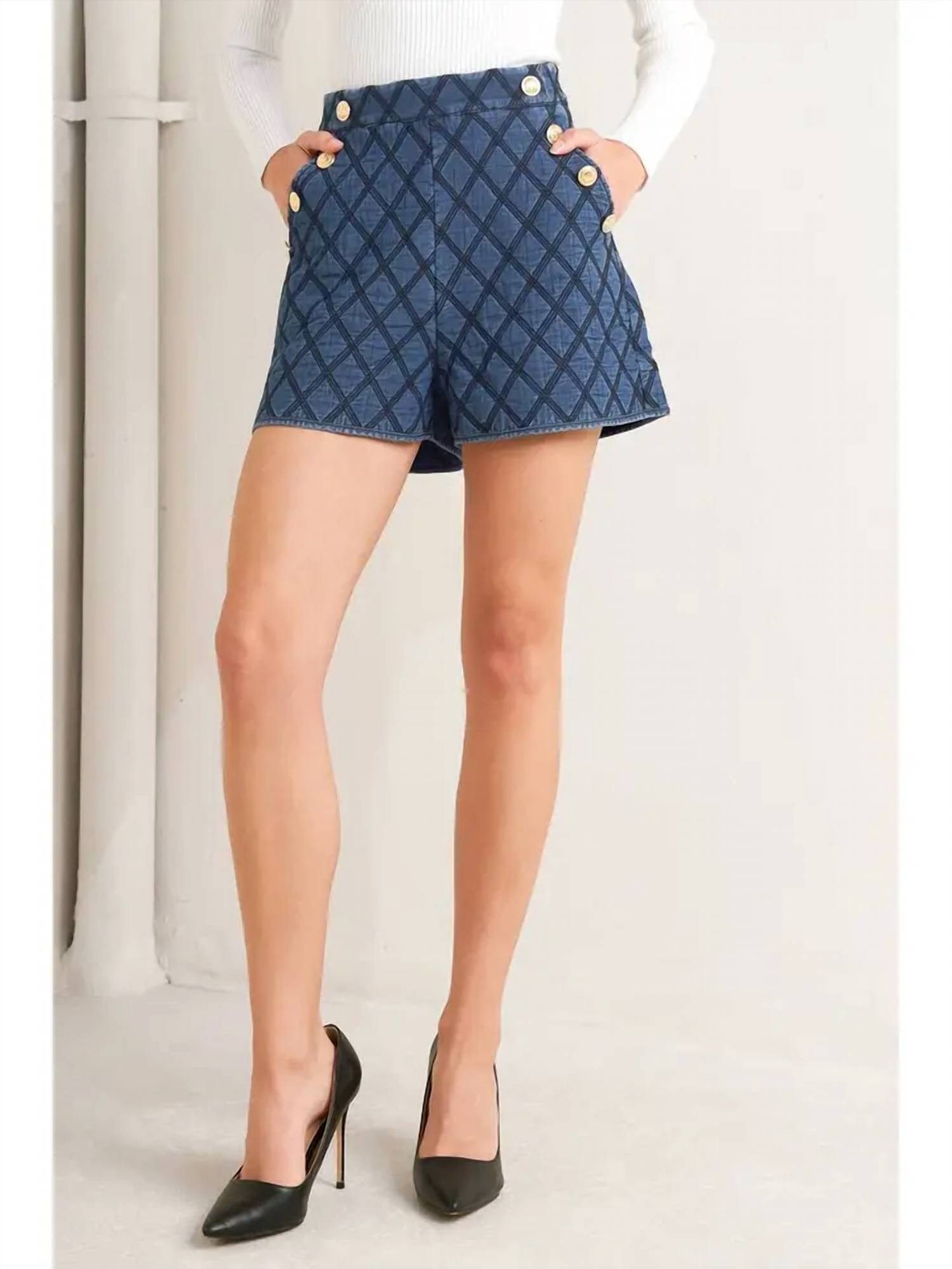 Blue A Quilted Woven Short In Denim Blue