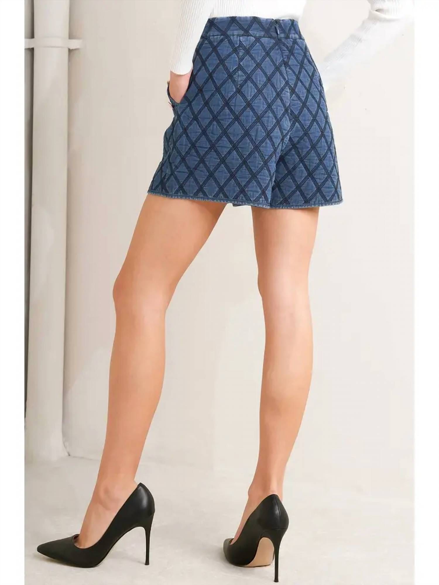 Blue A Quilted Woven Short In Denim Blue