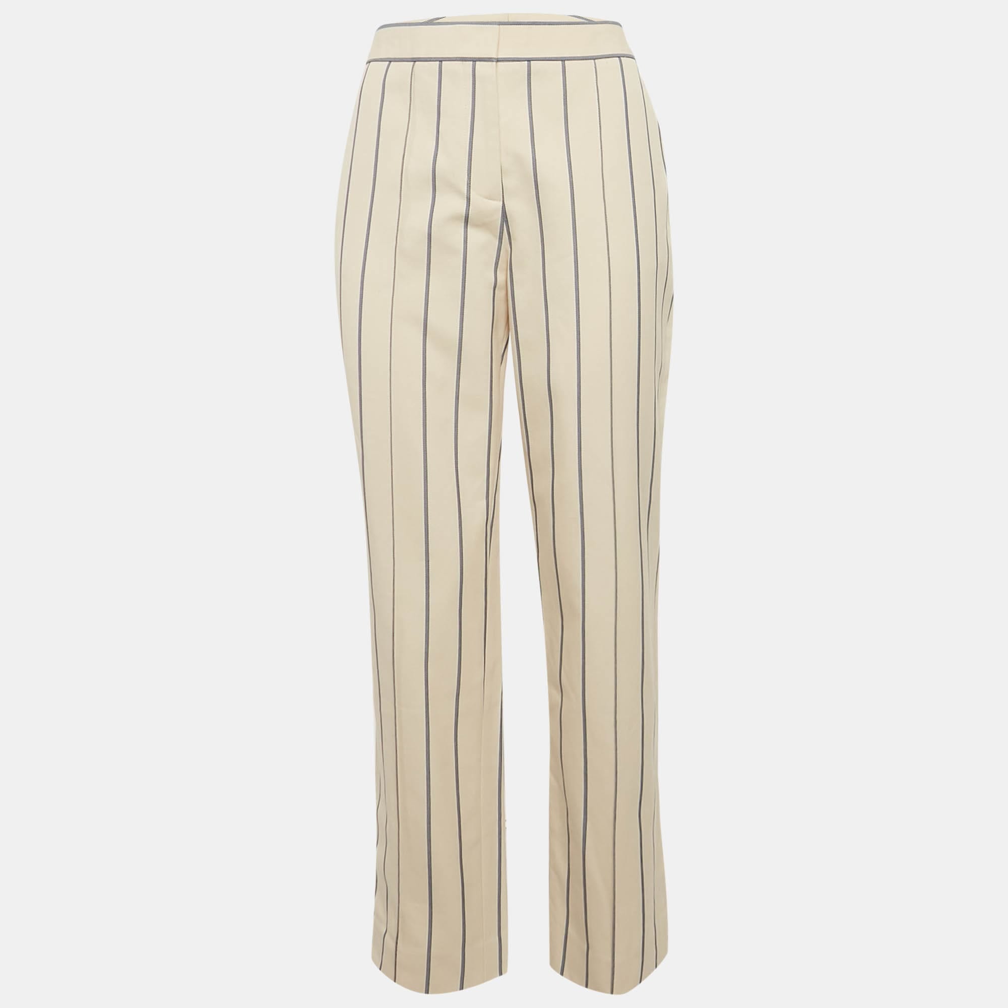 GABARDINE Beige Stripe Gabardine Cotton Trousers