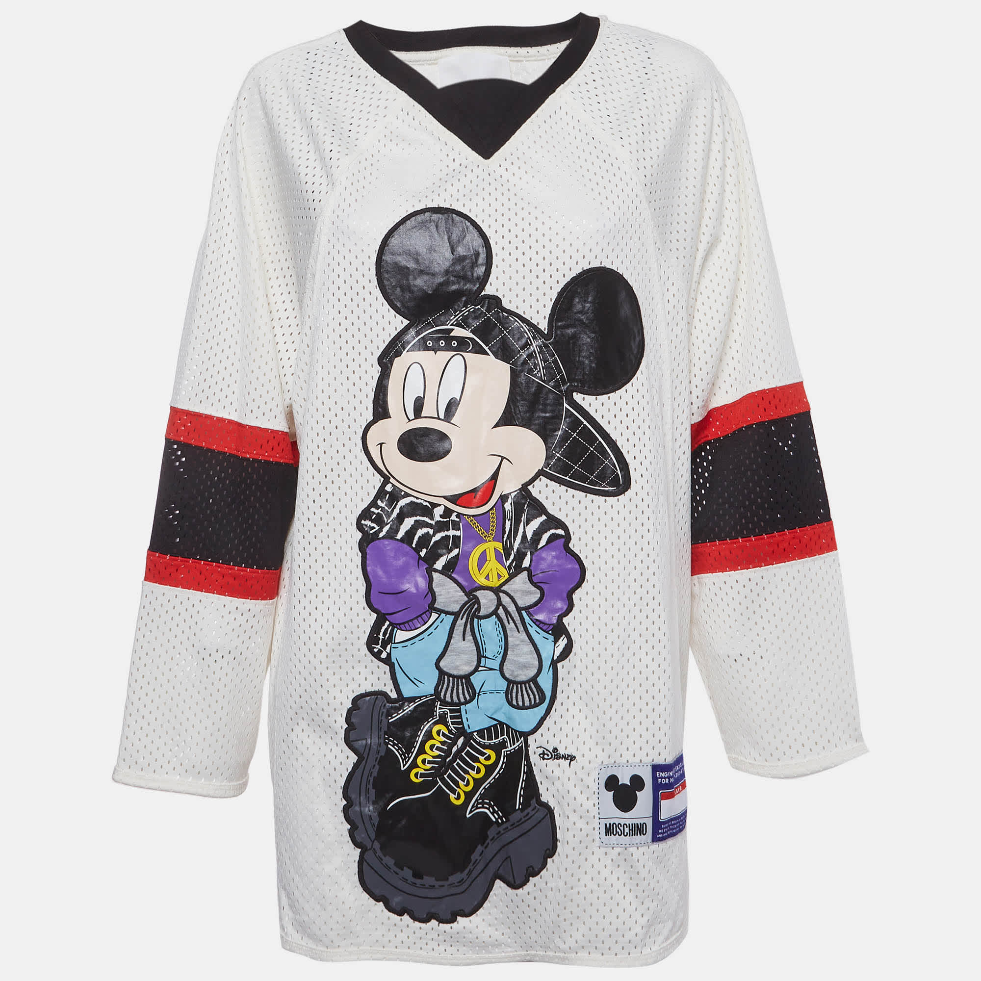 MICKEY MOUSE Moschino x H&m White Mickey Mouse Graphic Jersey Mesh Oversized Top