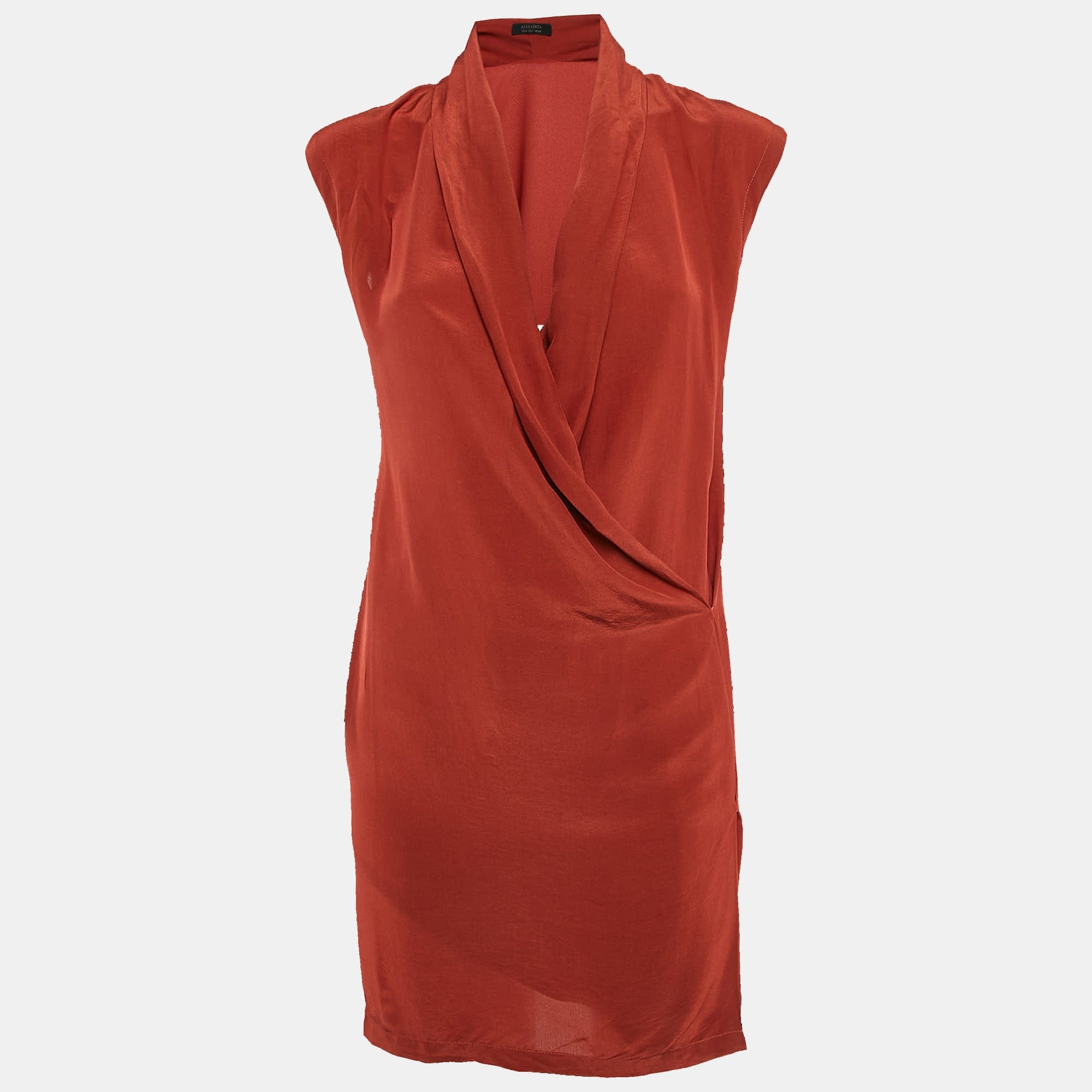 BLEND Brick Red Silk Blend Sleeveless Mini Dress