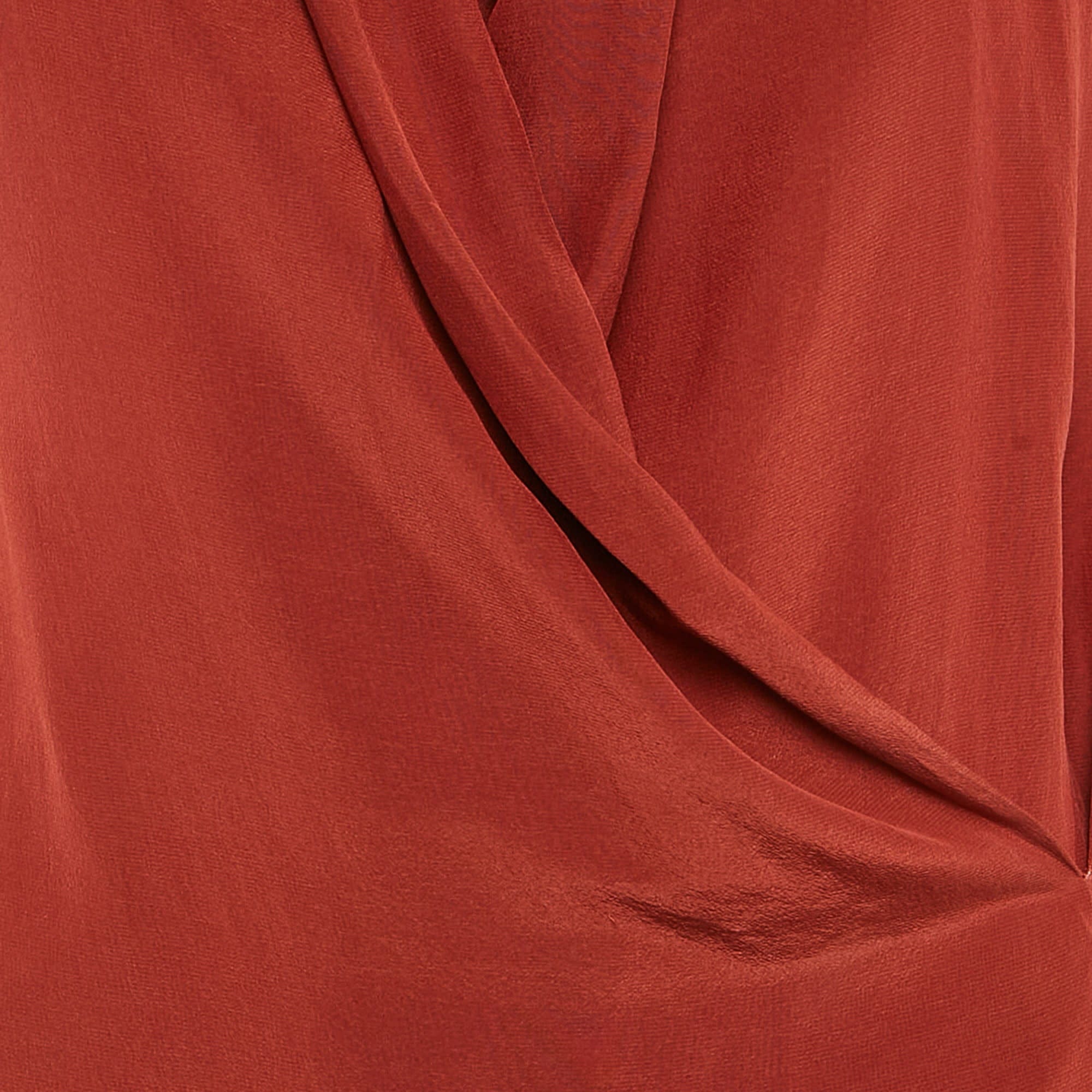 BLEND Brick Red Silk Blend Sleeveless Mini Dress
