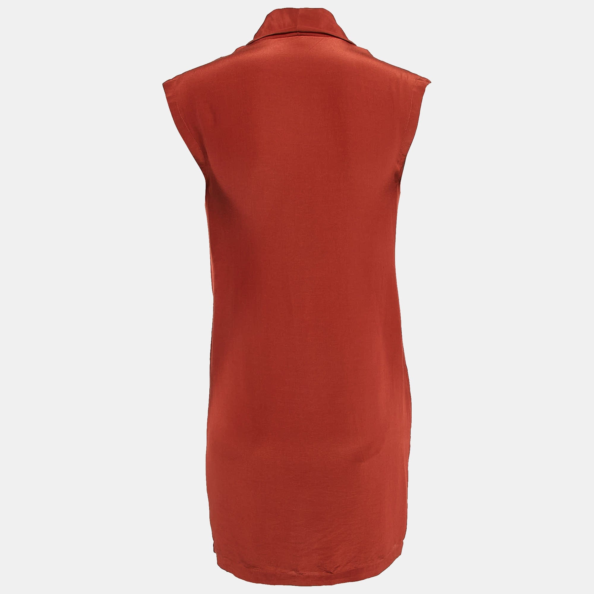 BLEND Brick Red Silk Blend Sleeveless Mini Dress