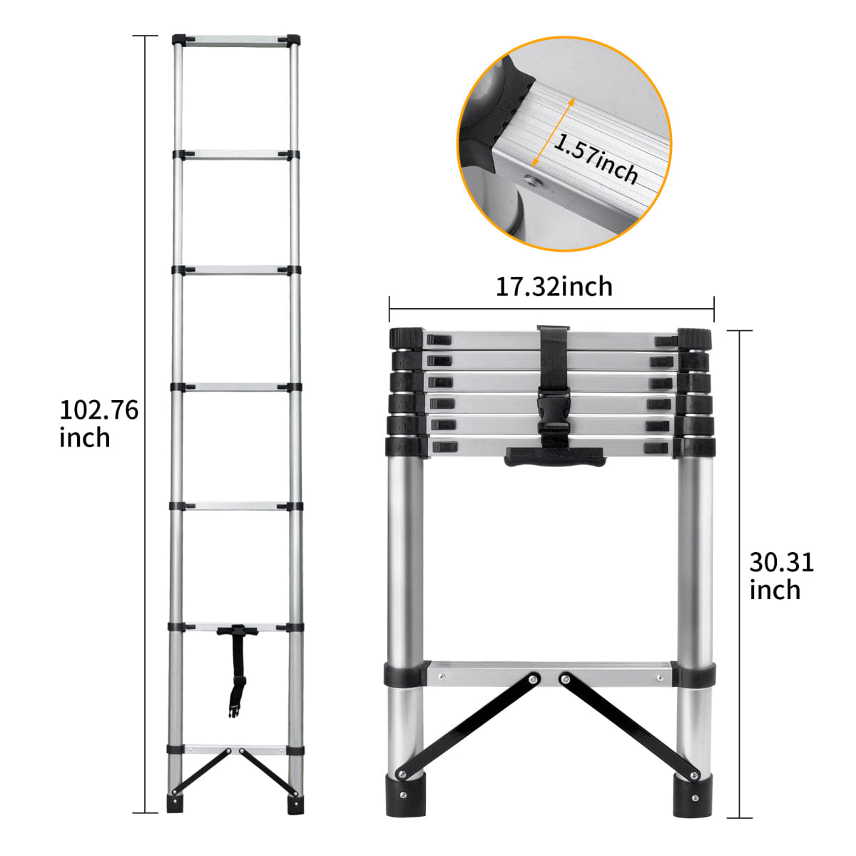 SLIP Streamdale 8.5" Compact Telescoping Ladder with Non - Slip Feet, 330lb Capacity