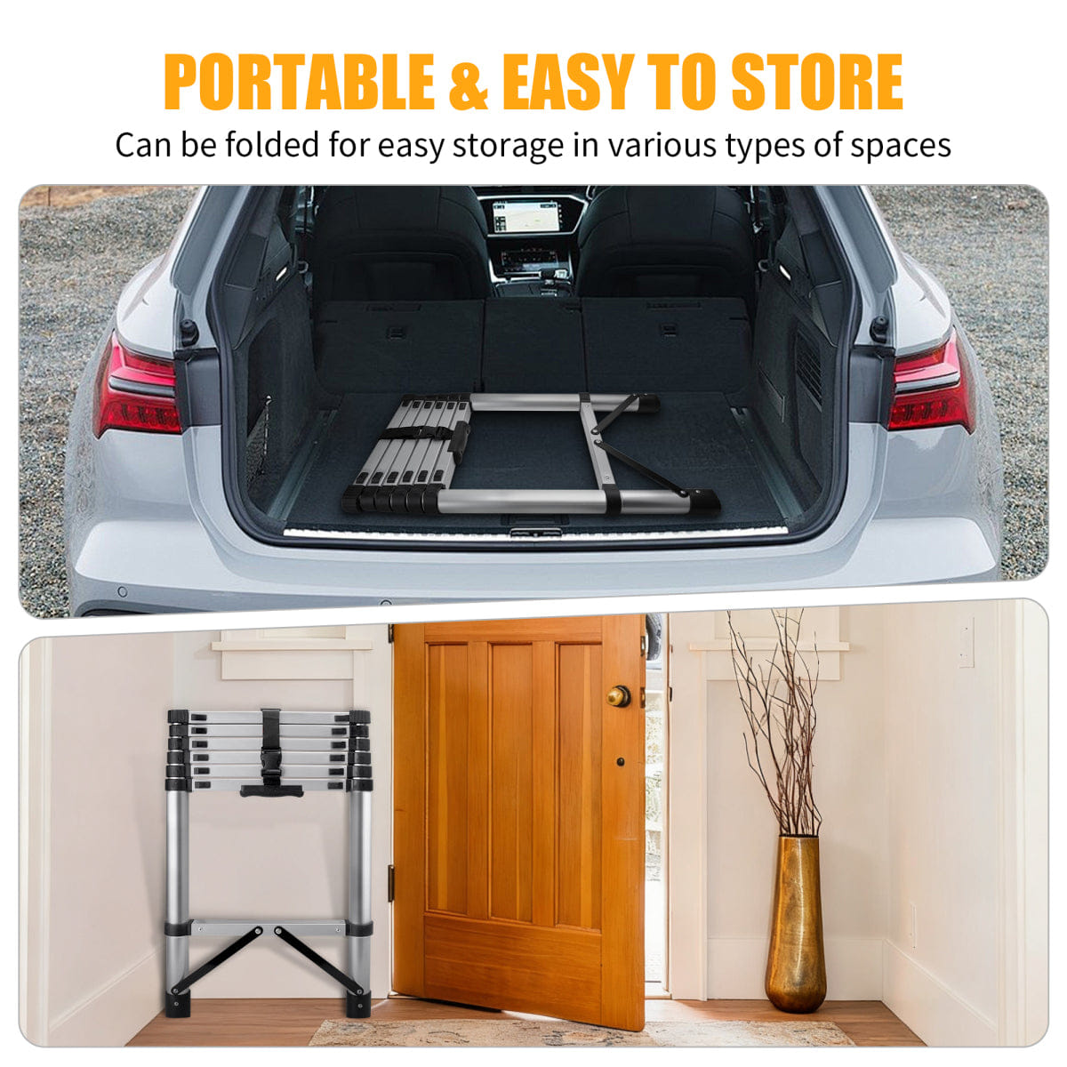 SLIP Streamdale 8.5" Compact Telescoping Ladder with Non - Slip Feet, 330lb Capacity