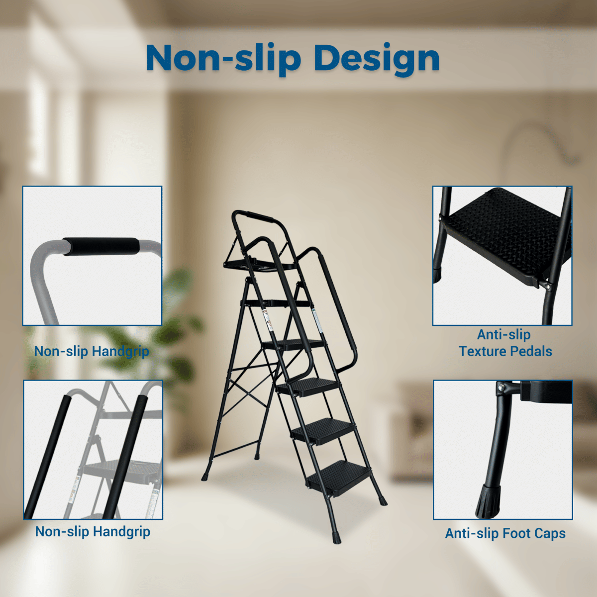 Anti Streamdale Folding 3 - Step Steel Ladder with Handrail and Anti - Slip Pedals