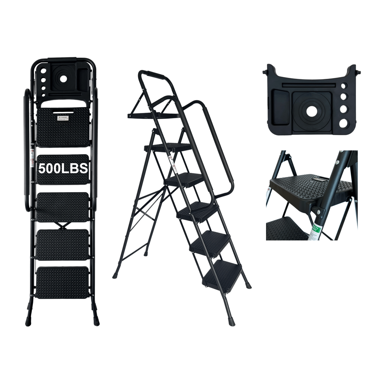 Anti Streamdale Folding 3 - Step Steel Ladder with Handrail and Anti - Slip Pedals