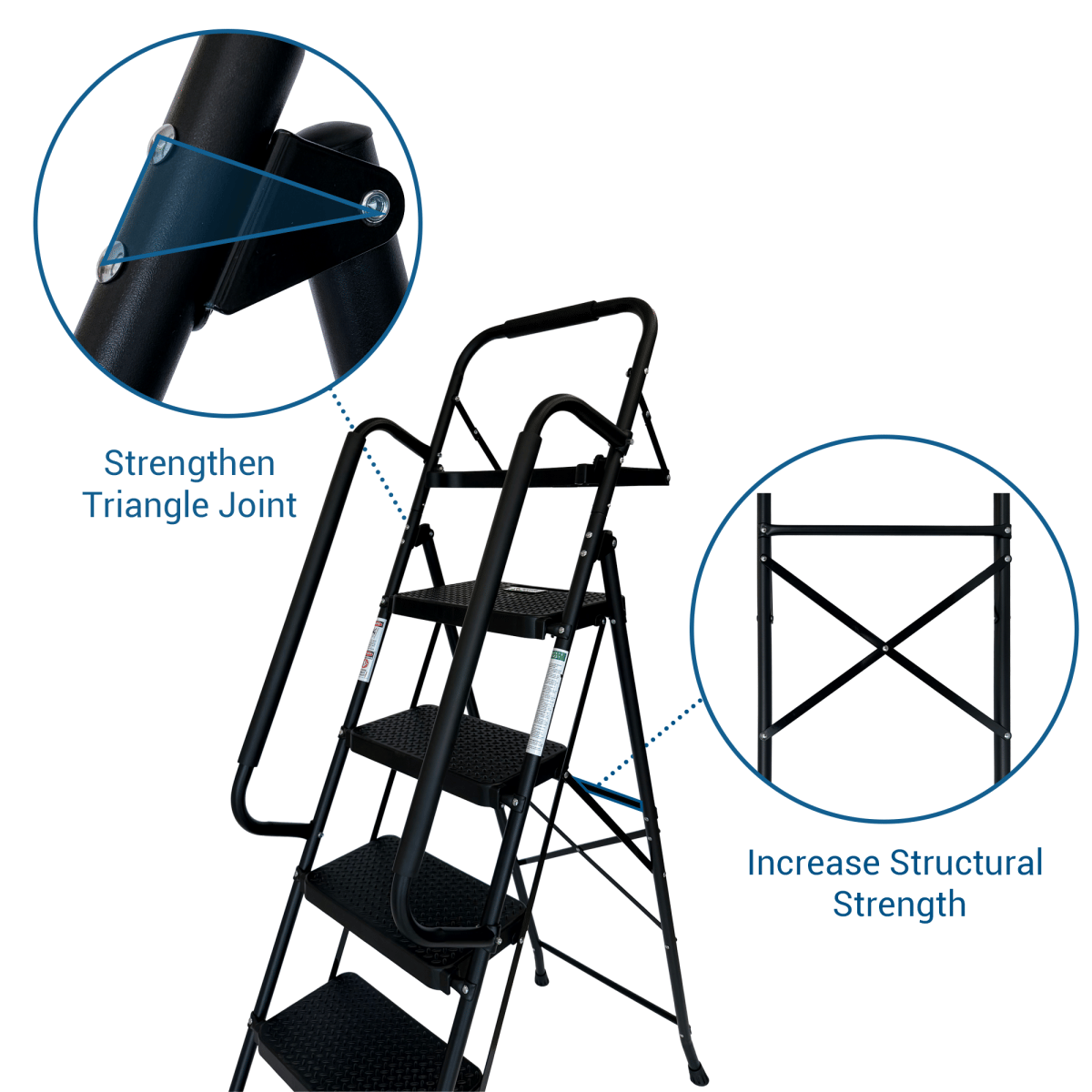 Anti Streamdale Folding 3 - Step Steel Ladder with Handrail and Anti - Slip Pedals