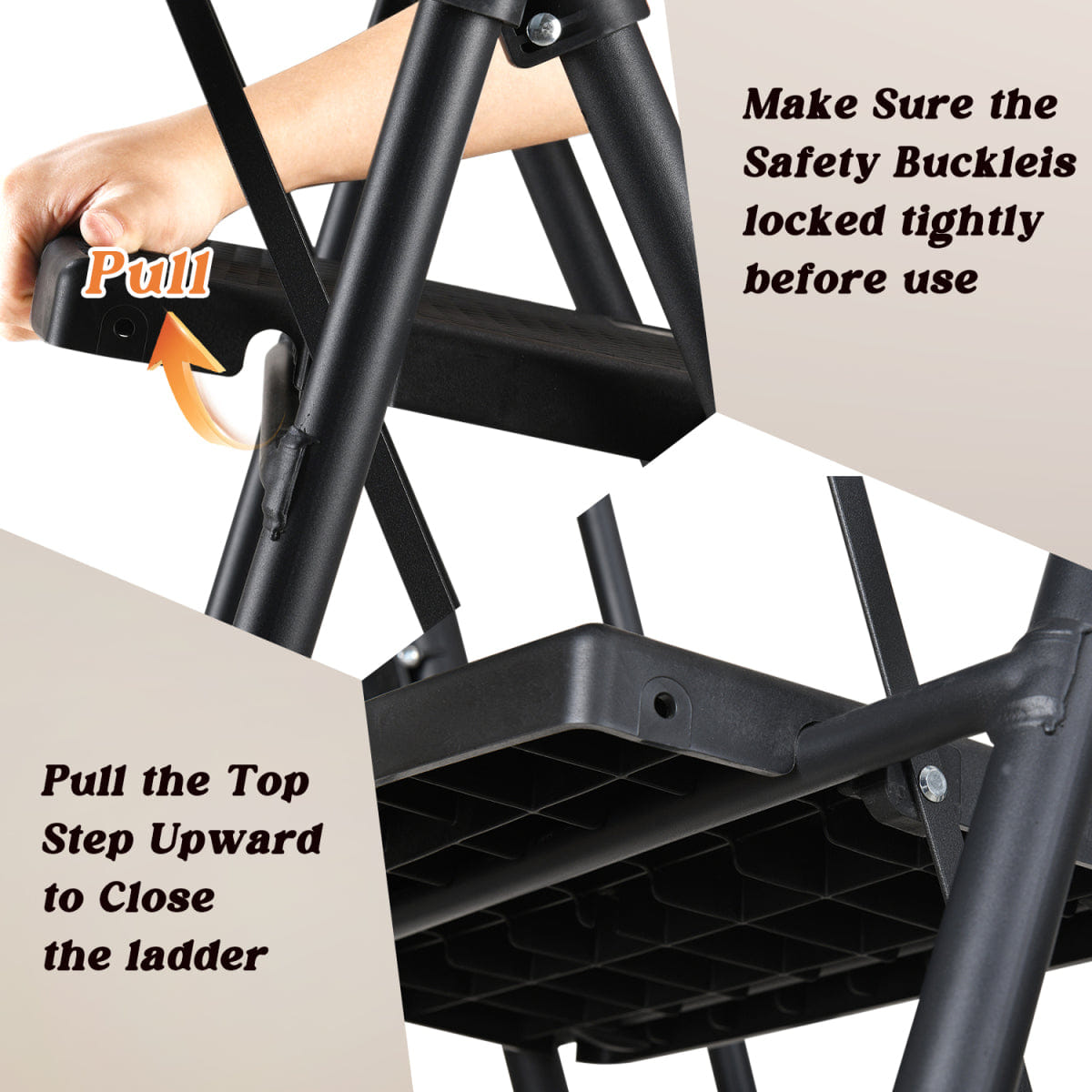 SLIP Streamdale 4 - Step Folding Steel Ladder with Non - Slip Pedals & Handle, 330 lb Capacity
