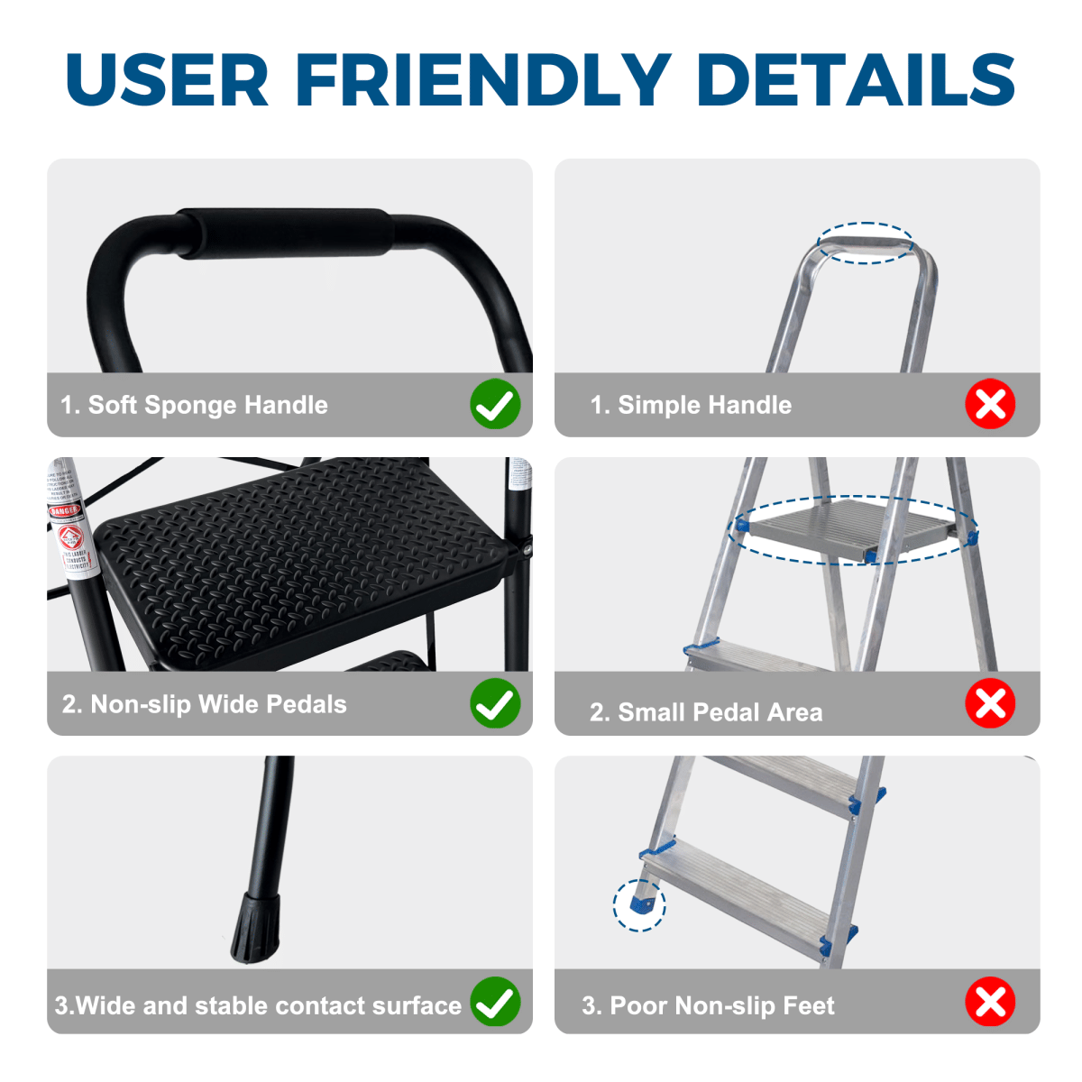 Anti Streamdale 3 - Step Folding Steel Ladder with Anti - Slip Pedals