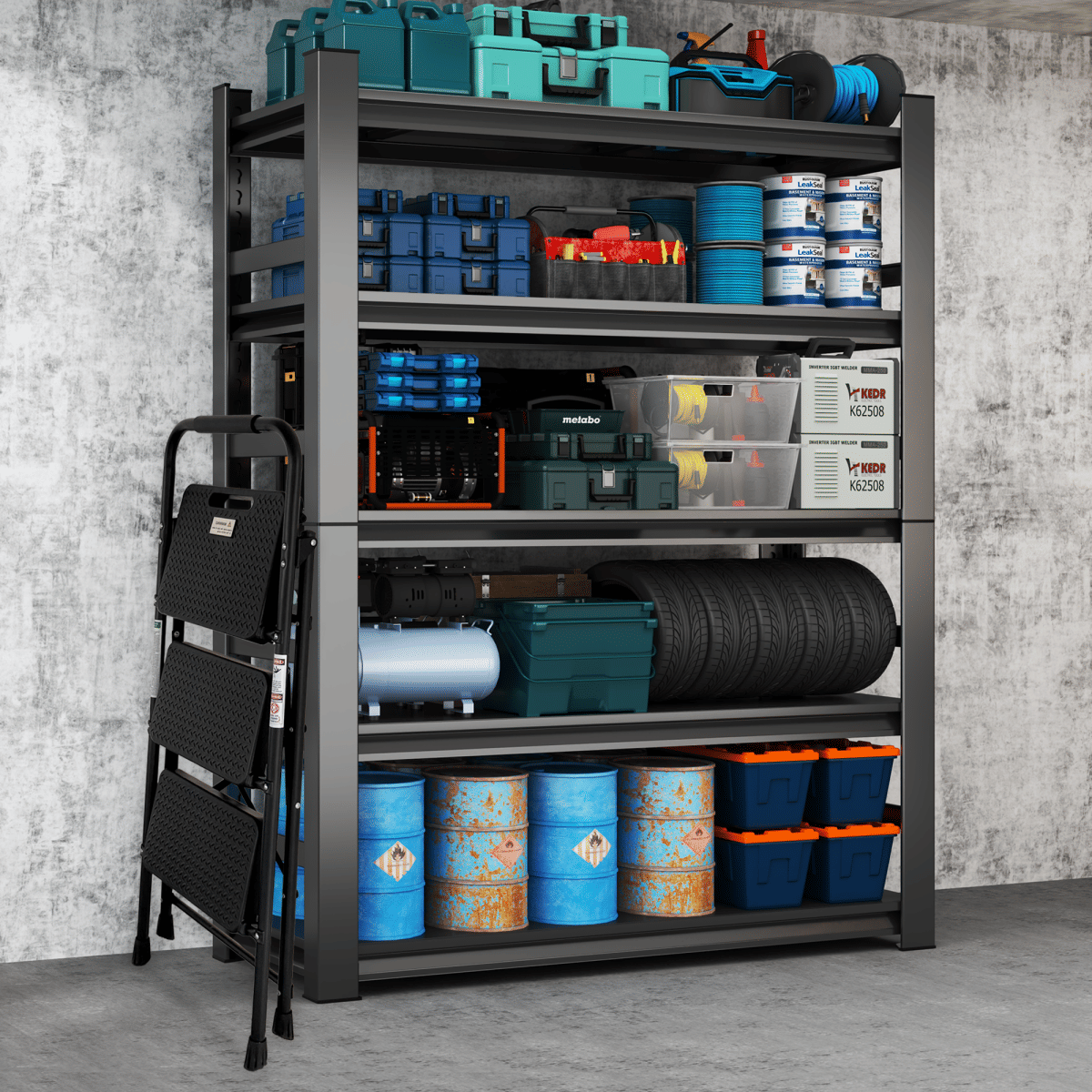Anti Streamdale 3 - Step Folding Steel Ladder with Anti - Slip Pedals