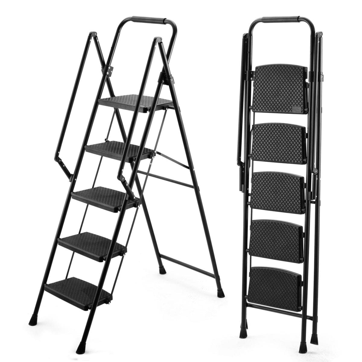 Anti Streamdale 5 - Step Folding Steel Ladder Stool with Anti - Slip Handle & Pedals, 330 lb Capacity