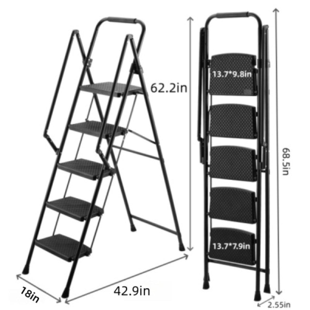 Anti Streamdale 5 - Step Folding Steel Ladder Stool with Anti - Slip Handle & Pedals, 330 lb Capacity