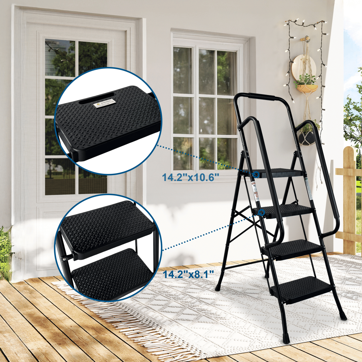 Anti Streamdale 4 - Step Folding Steel Ladder with Handrail & Anti - Slip Pedals