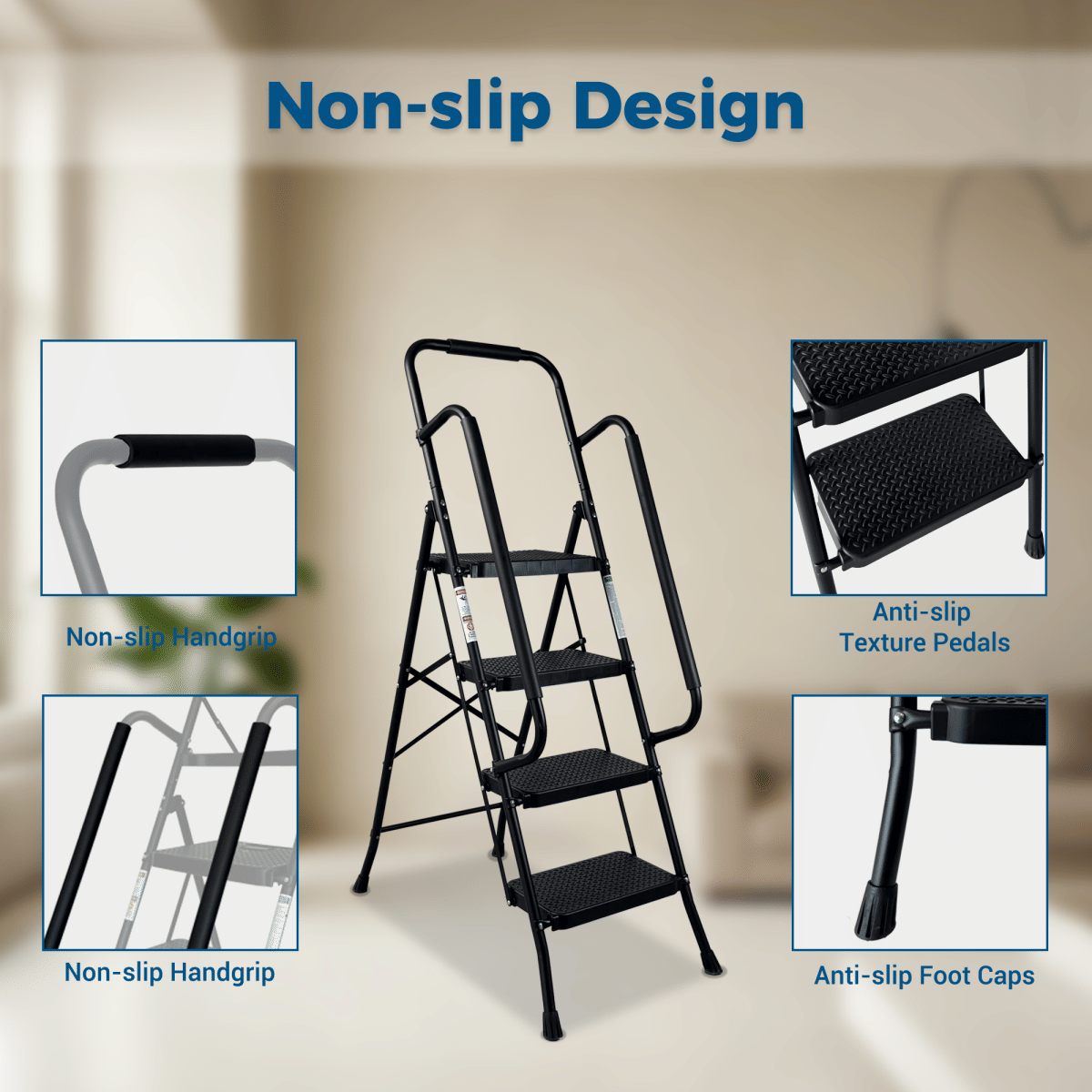 Anti Streamdale 4 - Step Folding Steel Ladder with Handrail & Anti - Slip Pedals