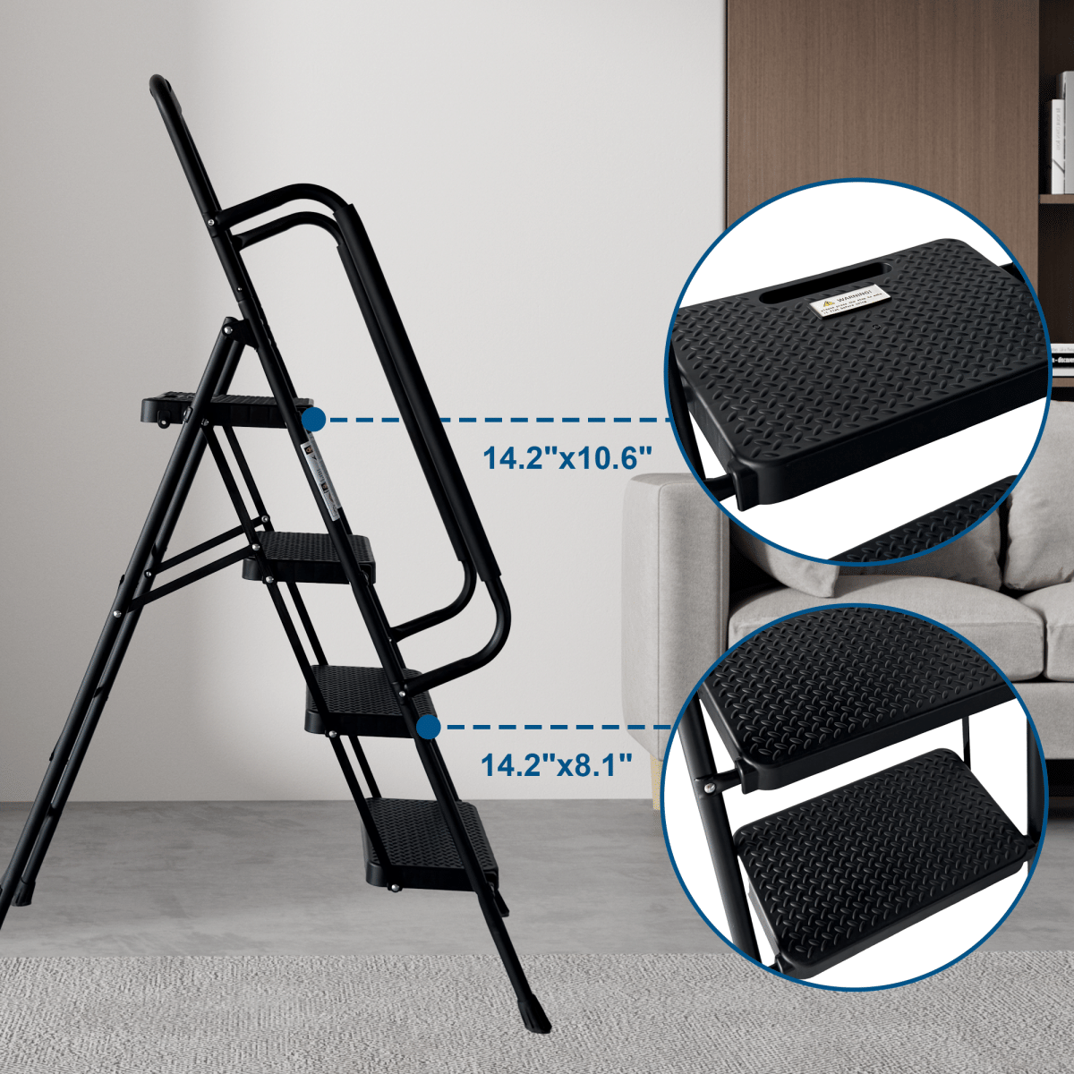 Anti Streamdale 4 - Step Folding Steel Ladder with Handrail & Anti - Slip Pedals