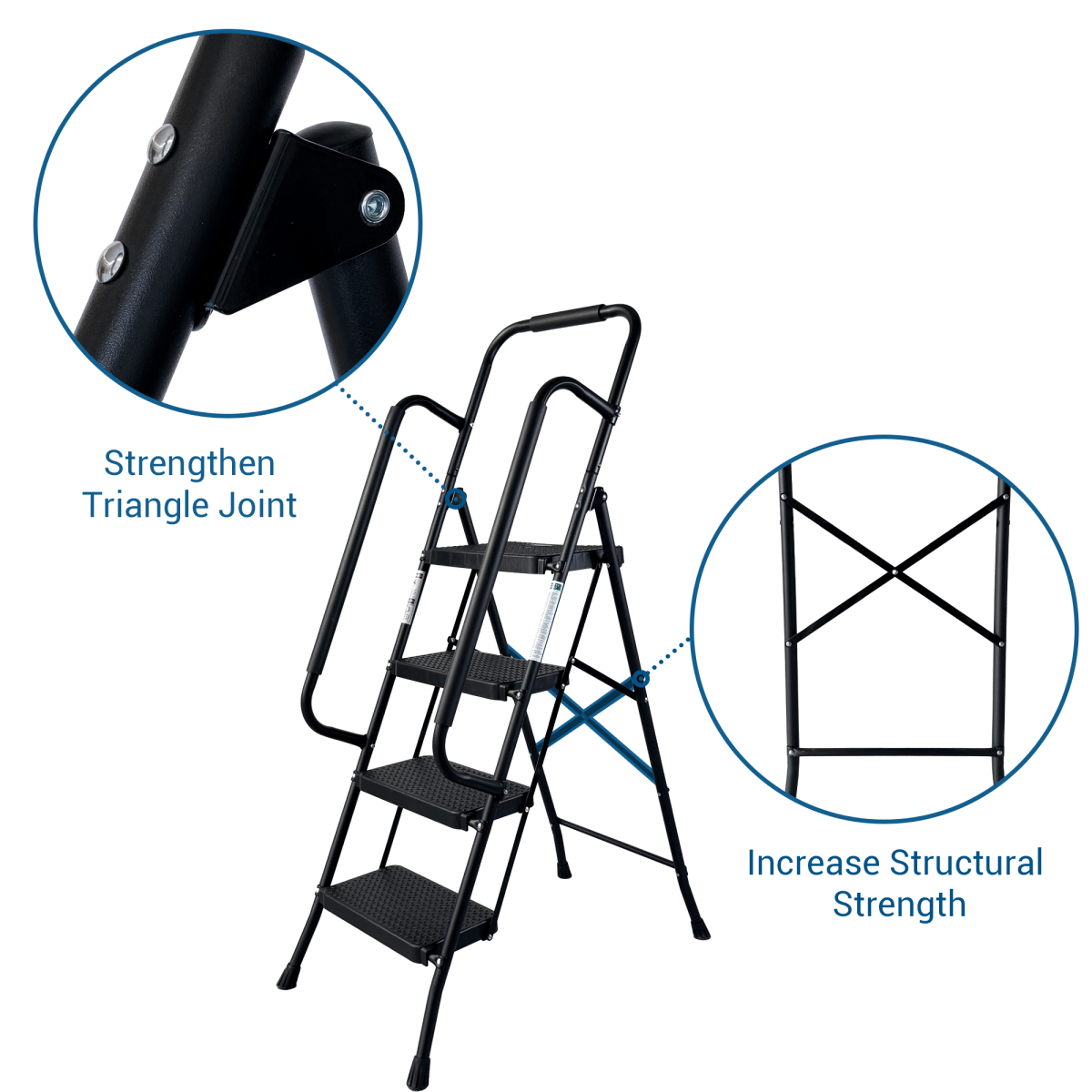 Anti Streamdale 4 - Step Folding Steel Ladder with Handrail & Anti - Slip Pedals