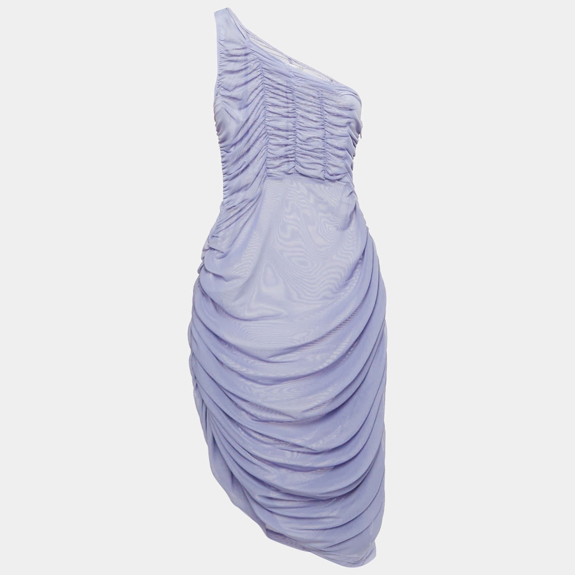 Danielle Guizio Purple Mesh Ruched Mini Dress