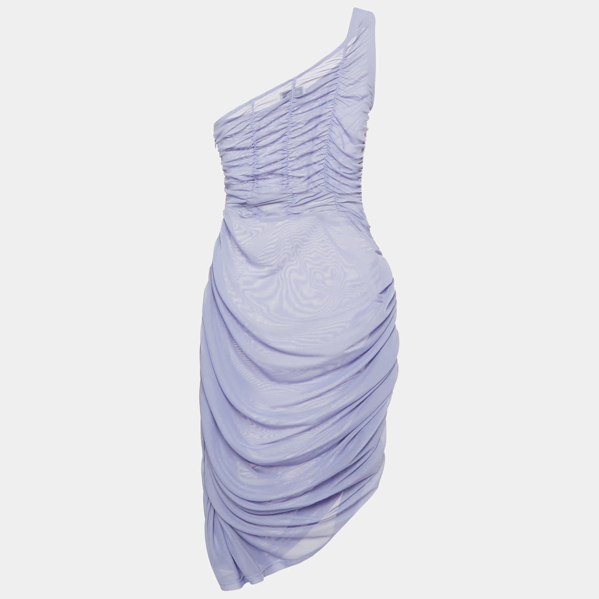 Danielle Guizio Purple Mesh Ruched Mini Dress