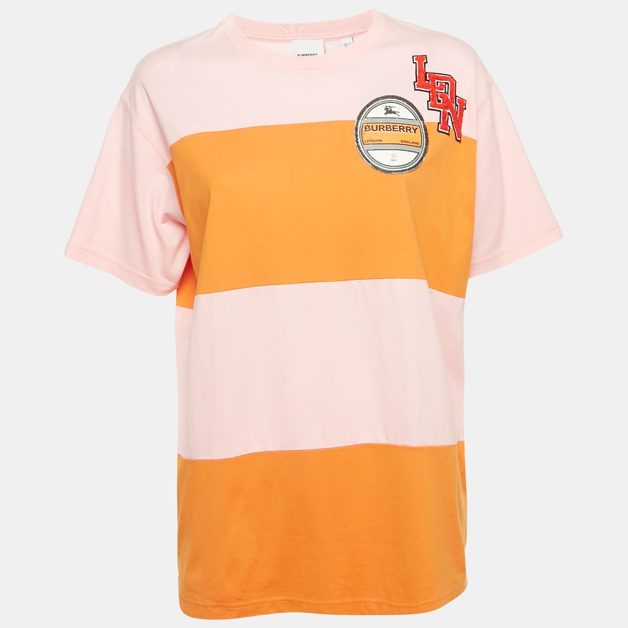 Logo Pink/orange Logo Applique Cotton Crew Neck T - Shirt