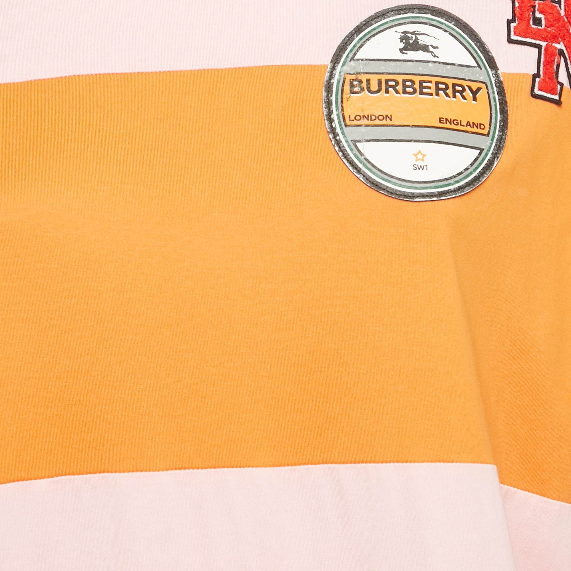 Logo Pink/orange Logo Applique Cotton Crew Neck T - Shirt
