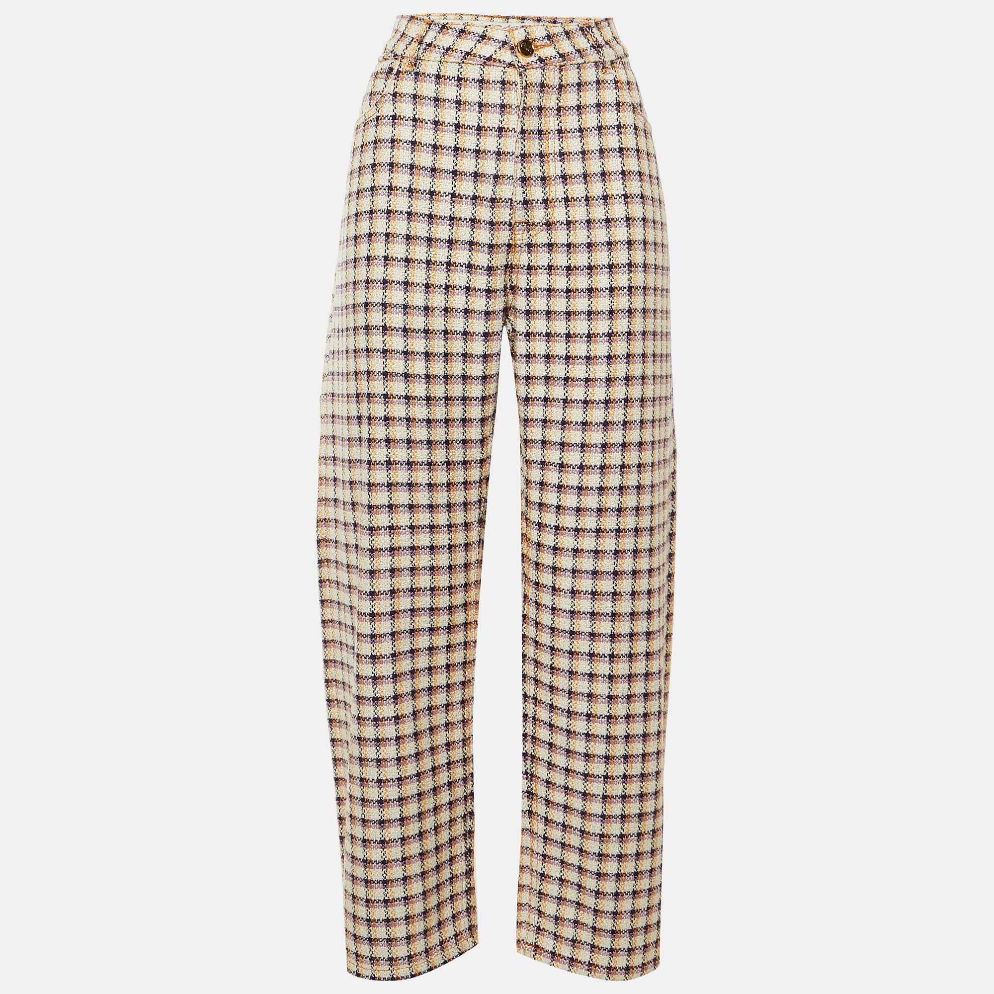 WHITE* Etro White Checked Tweed Wide Leg Trousers