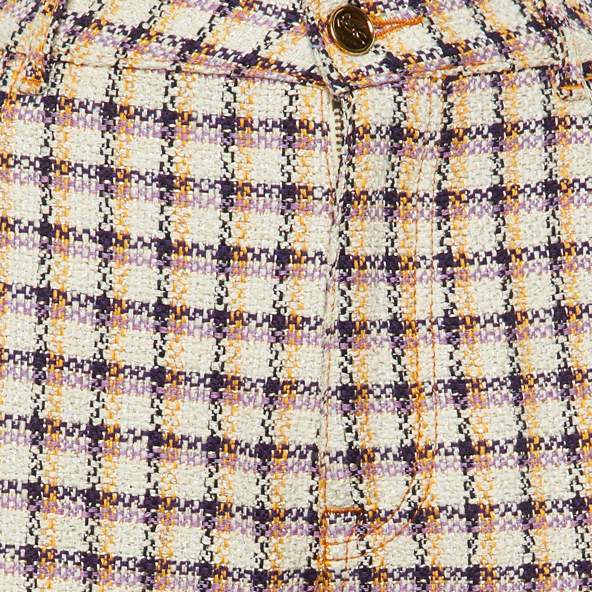 WHITE* Etro White Checked Tweed Wide Leg Trousers