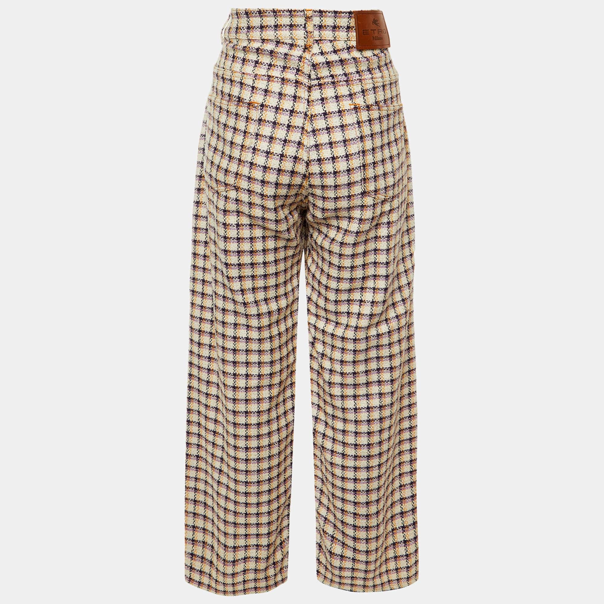 WHITE* Etro White Checked Tweed Wide Leg Trousers