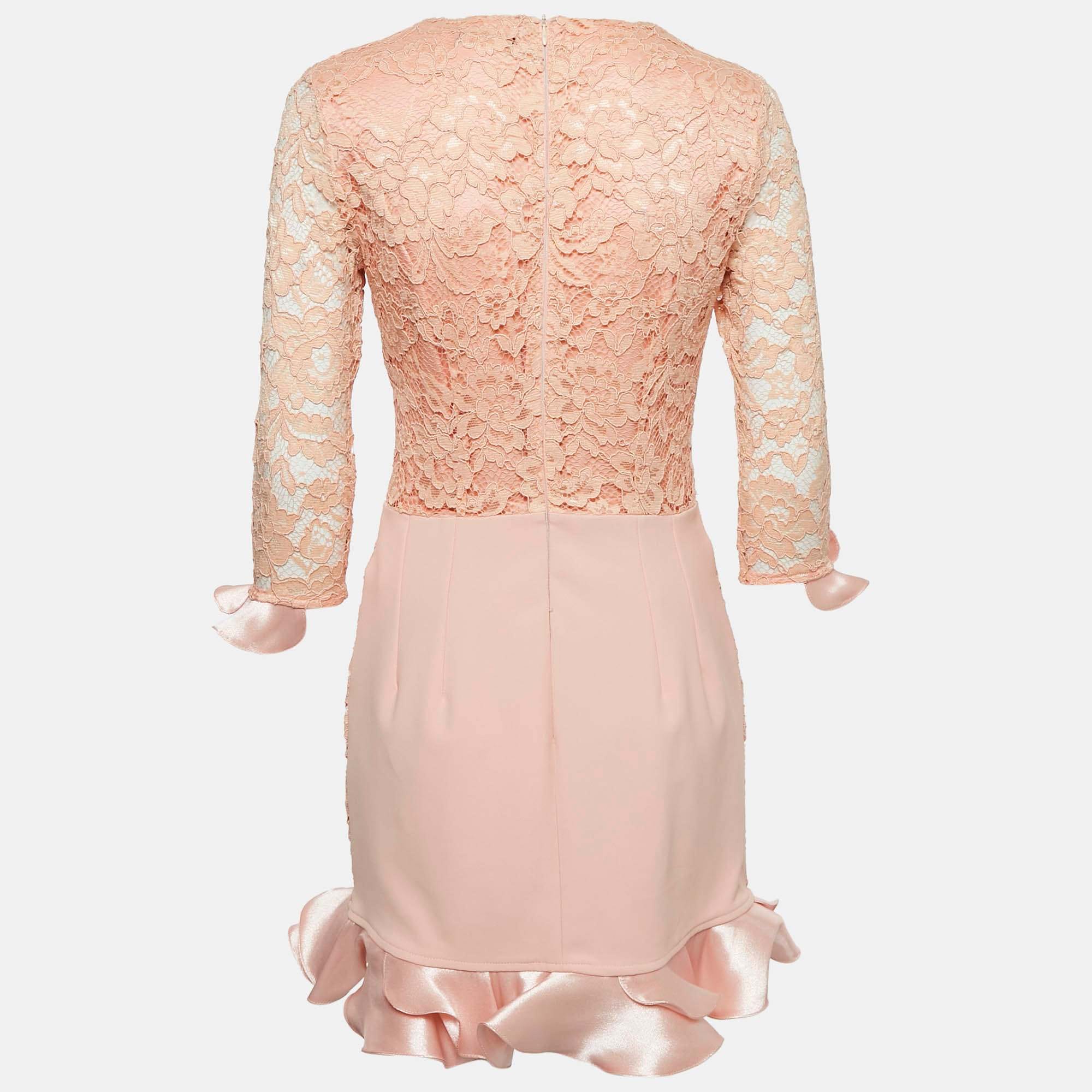 And Pink Lace And Satin Ruffled Mini Dress