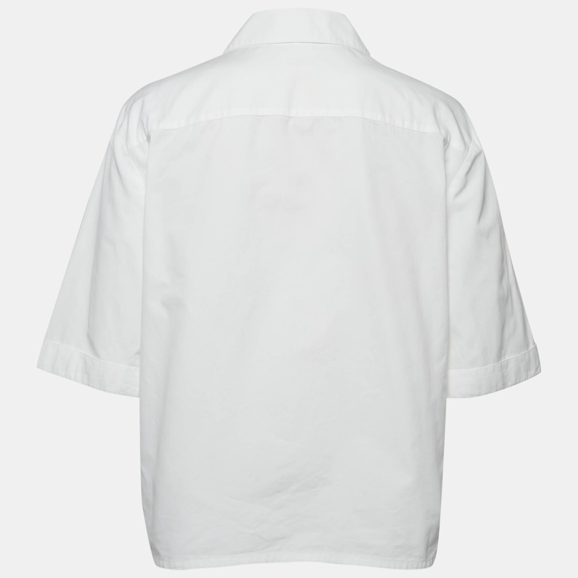 White Embroidered Cotton Short Sleeves Shirt