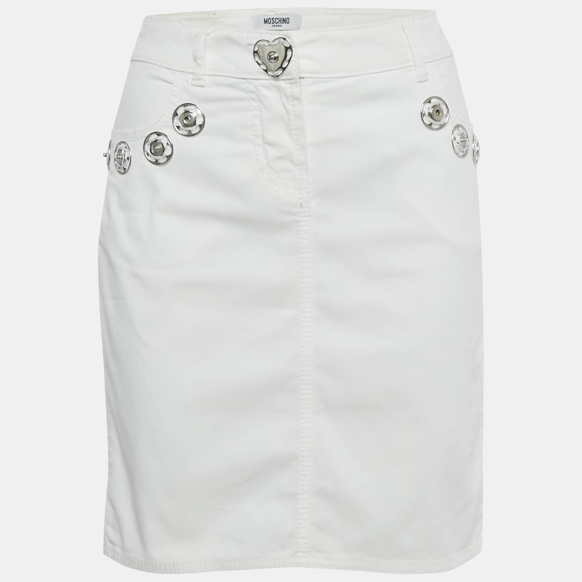 WHITE* Jeans White Denim Button Detail Pencil Skirt M Waist 31"