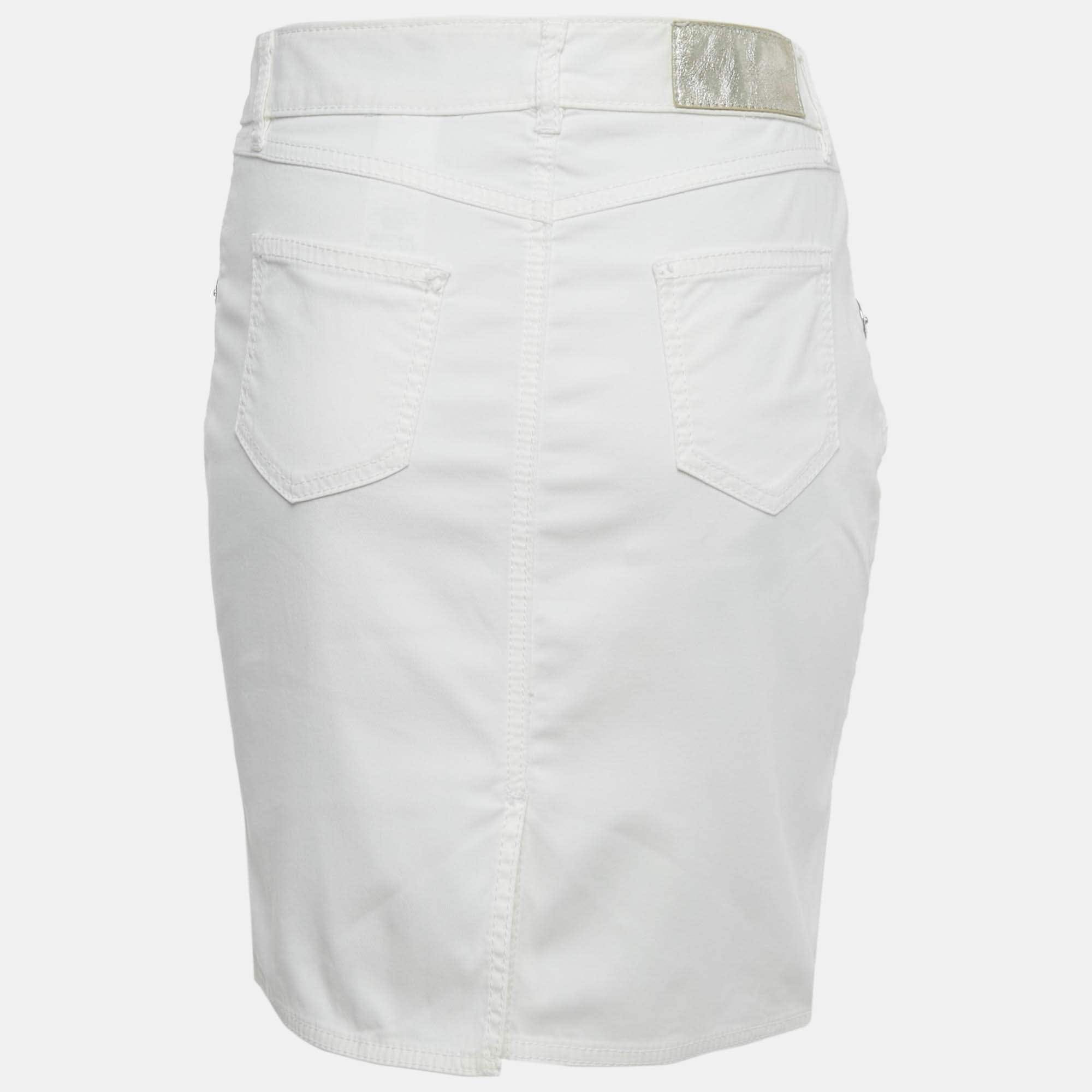 WHITE* Jeans White Denim Button Detail Pencil Skirt M Waist 31"