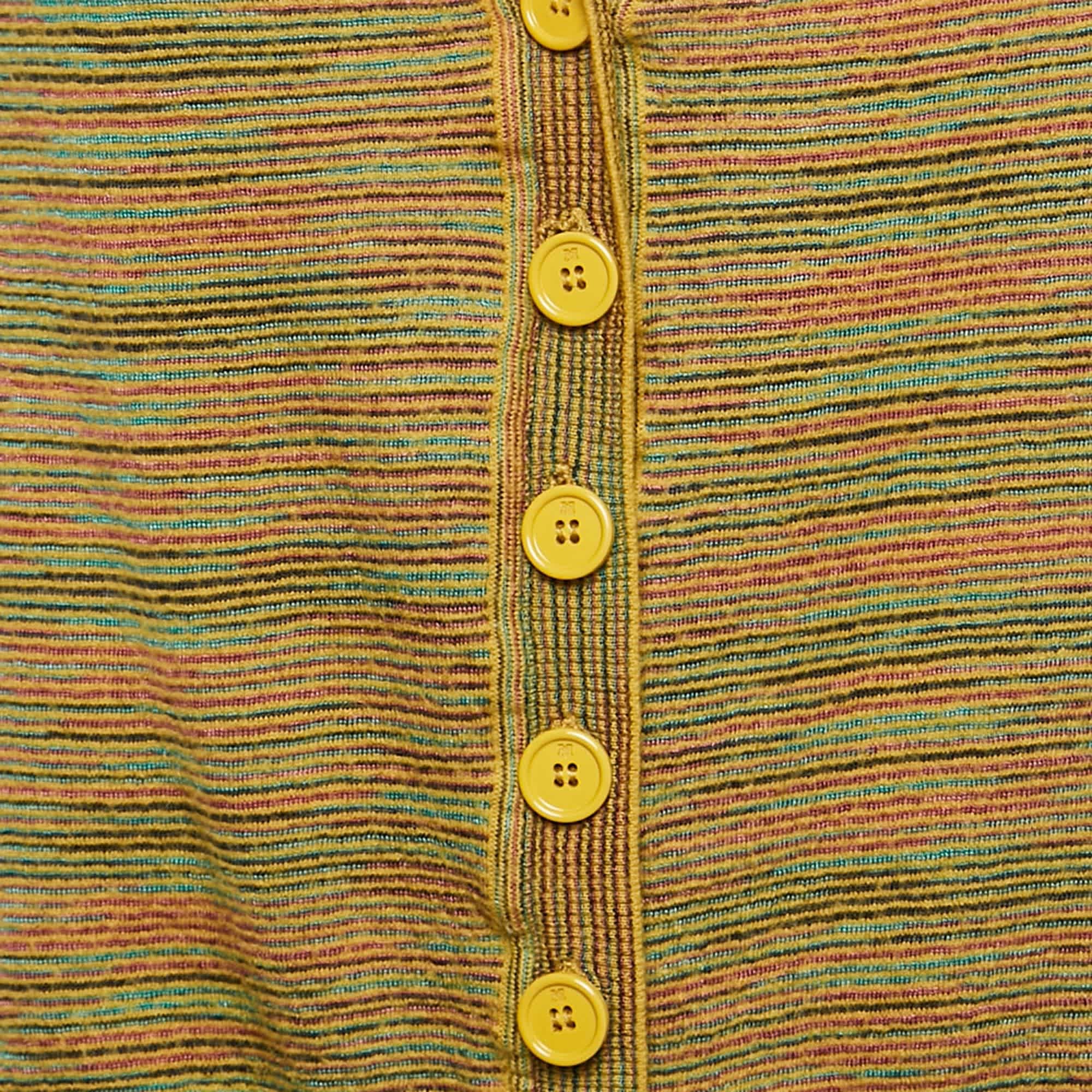M Missoni Yellow Stripe Knit And Silk Buttoned Cardigan