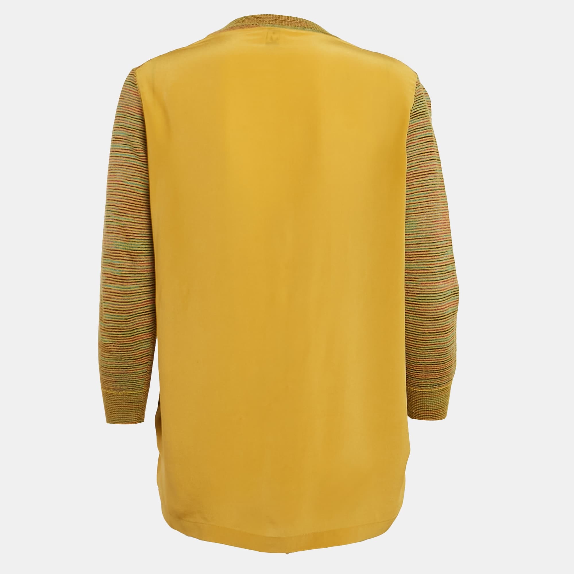M Missoni Yellow Stripe Knit And Silk Buttoned Cardigan