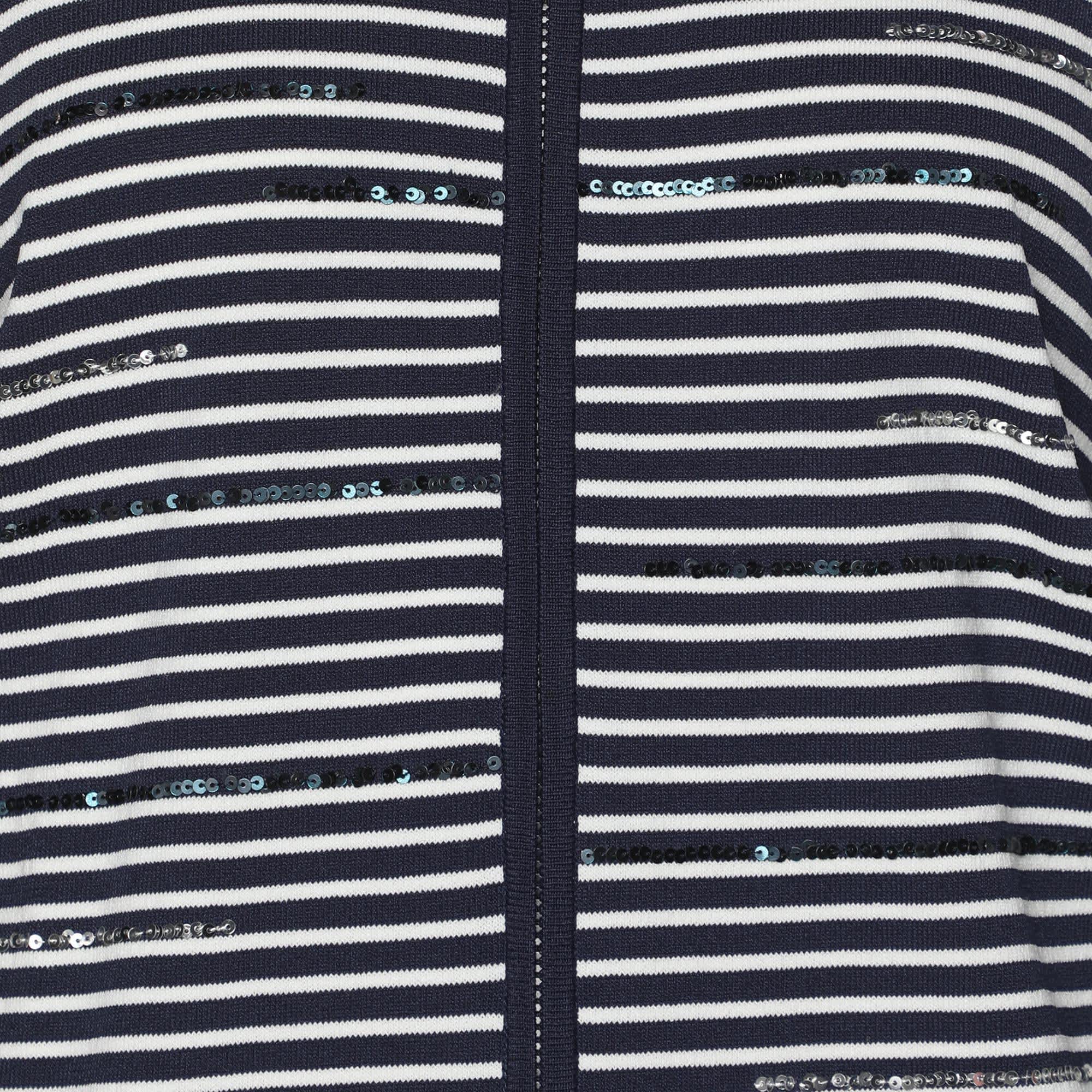 WHITE* Persona Blue/white Stripe Stretch Knit Cardigan