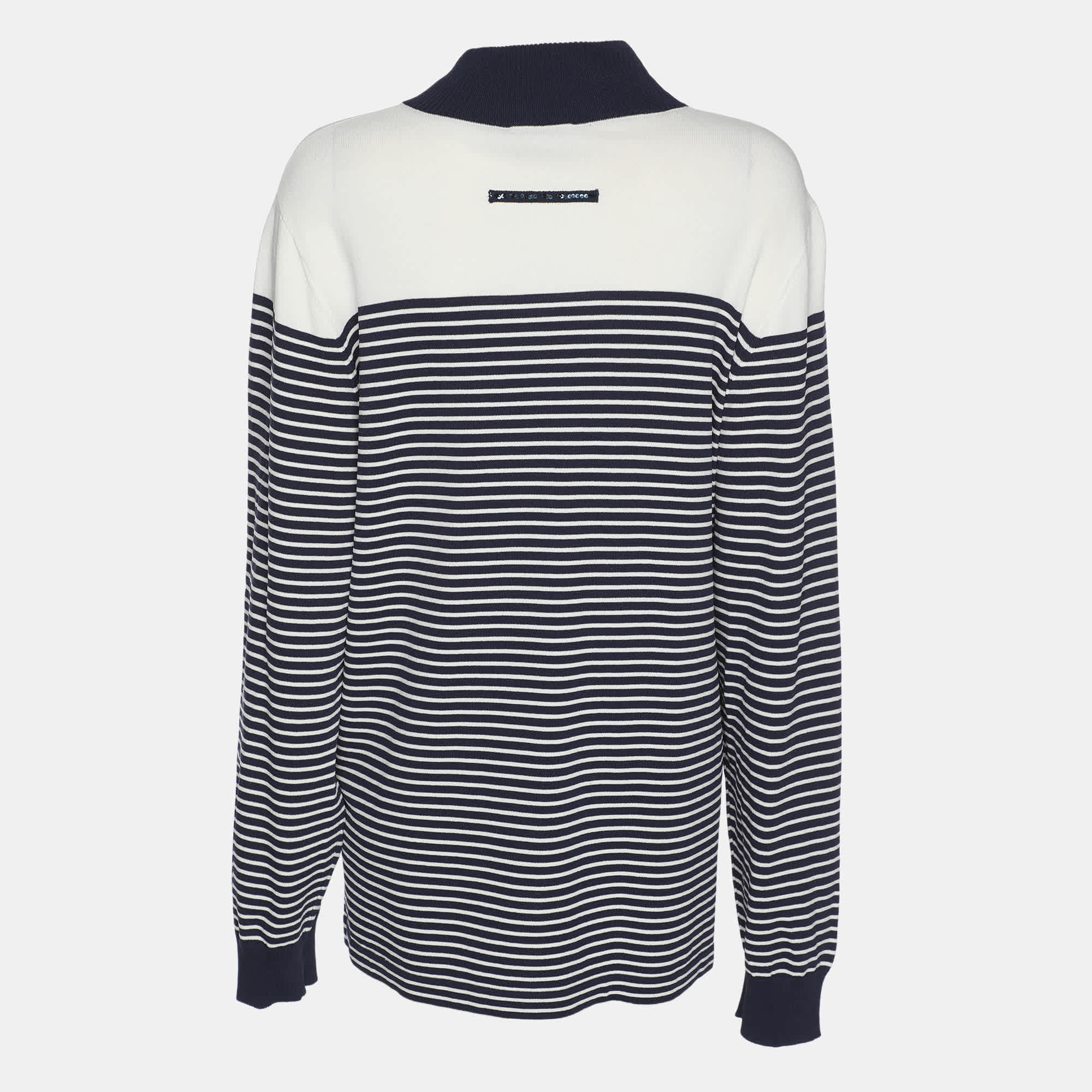 WHITE* Persona Blue/white Stripe Stretch Knit Cardigan