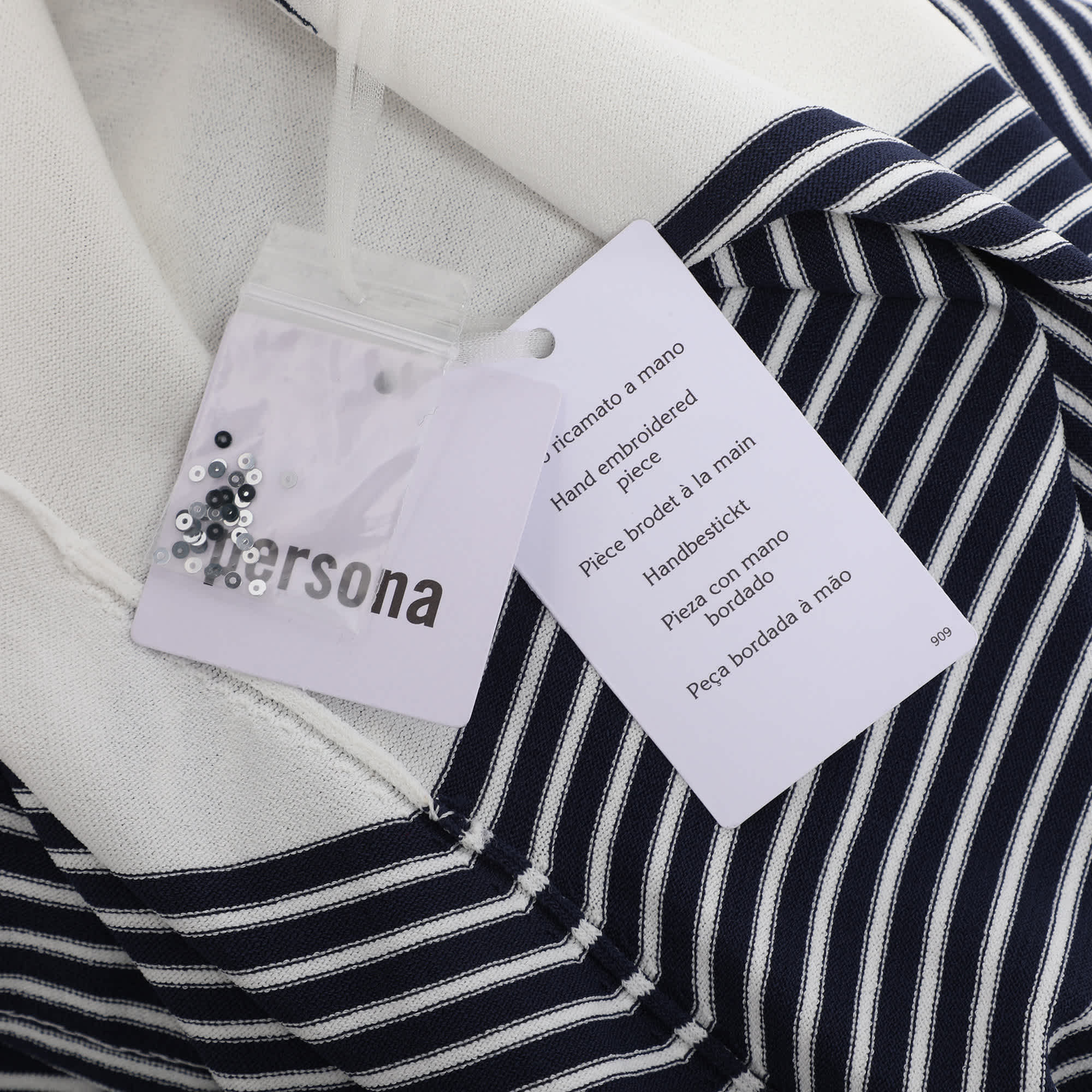 WHITE* Persona Blue/white Stripe Stretch Knit Cardigan