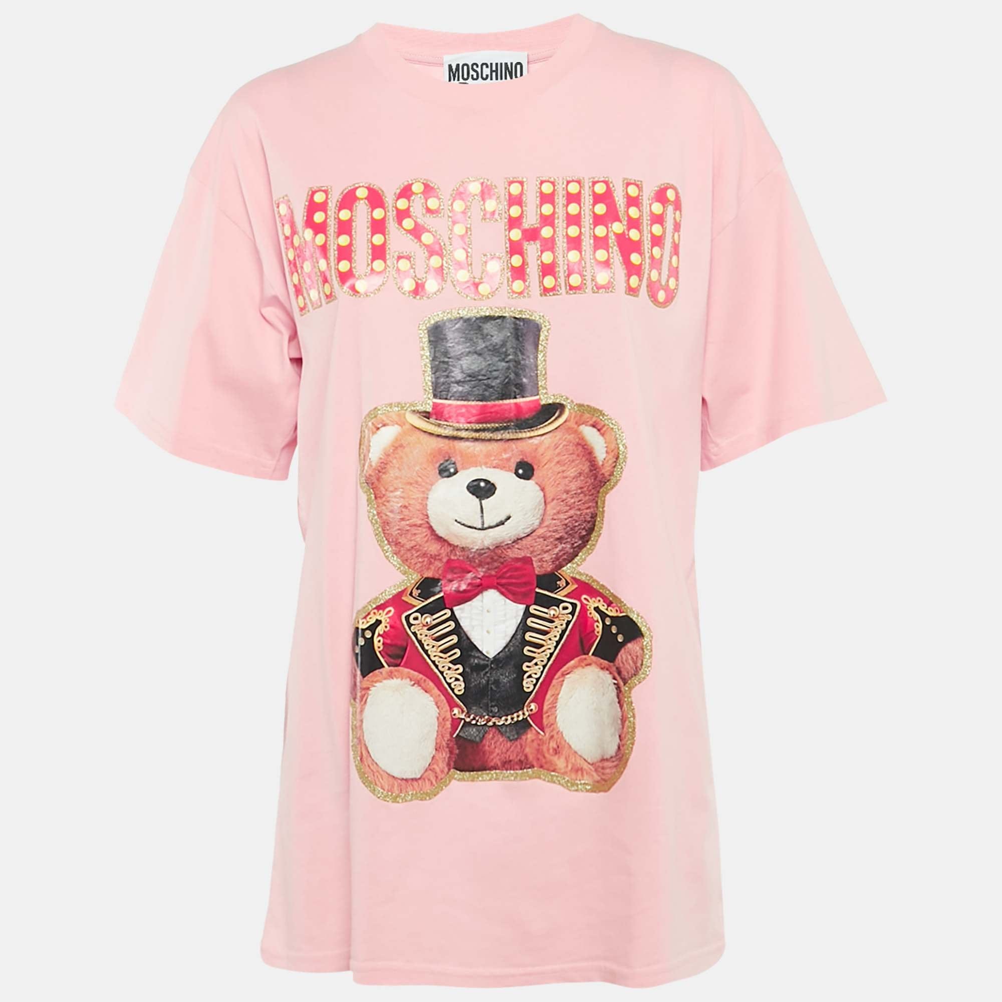 Couture Pink Glitter Teddy Applique Cotton T - Shirt