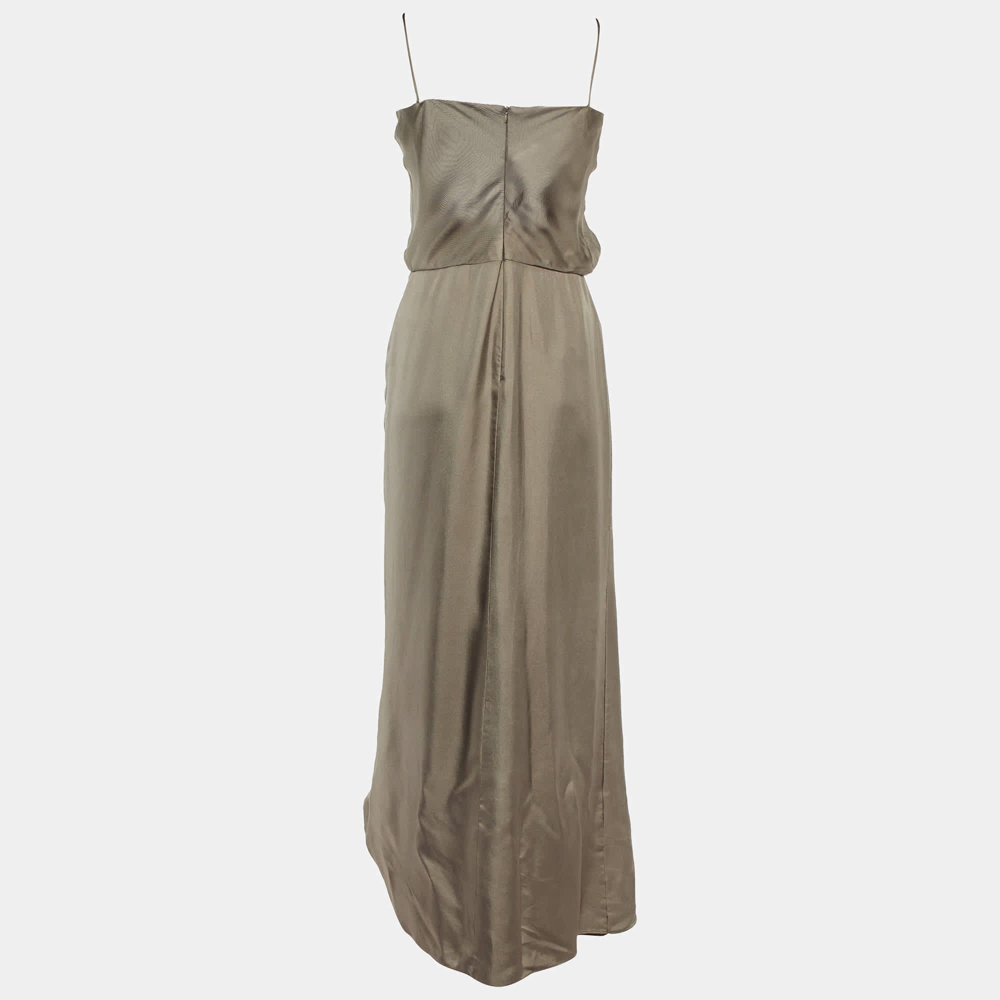 SILK Grey Silk Floral Applique Detail Maxi Dress